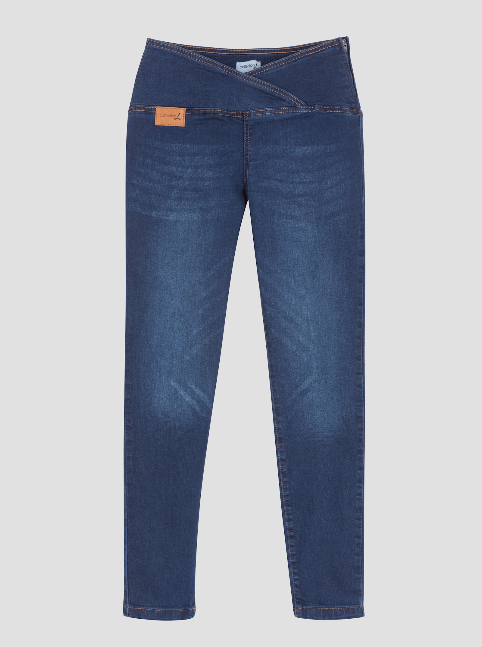 Stretch-Jeans mit überlappendem Bund - blue-stone-washed