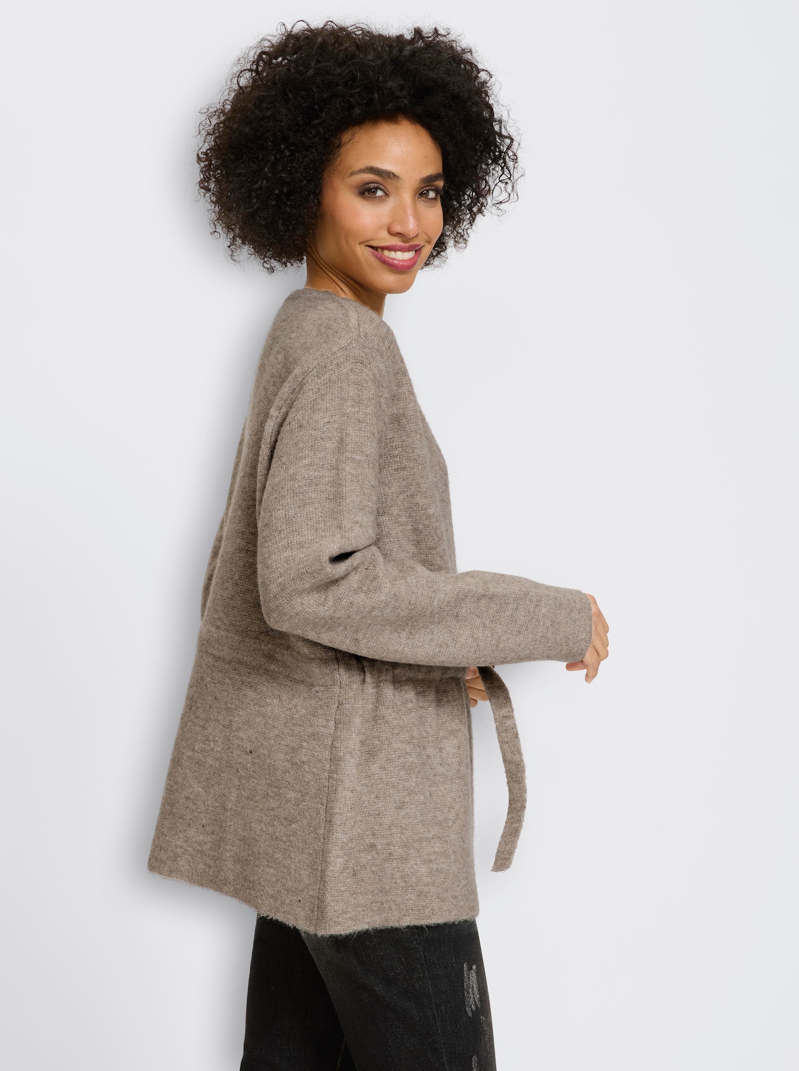 heine Vest met bindstrik - sesam gemêleerd