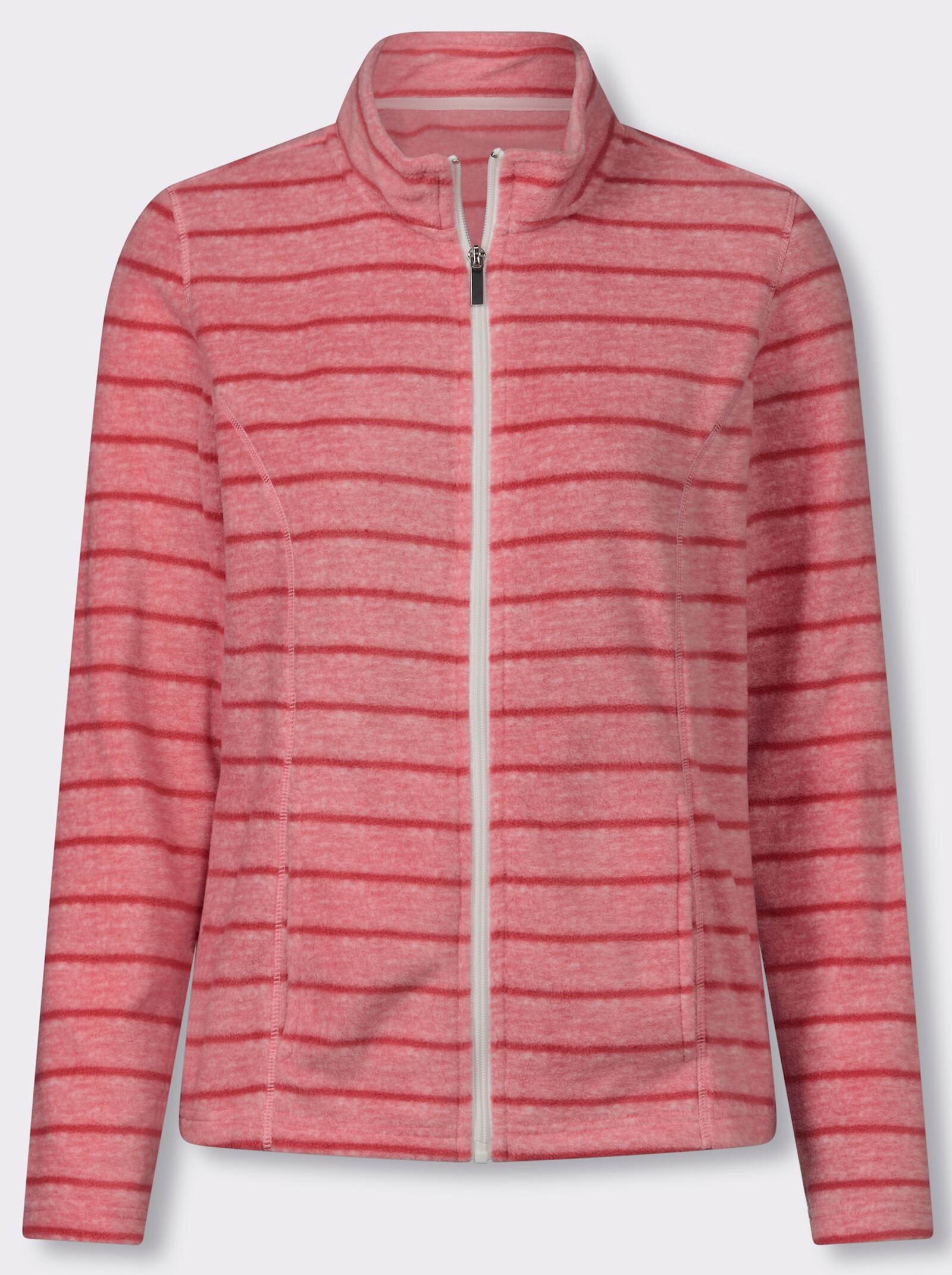 Fleecejacke in pflegeleichter Qualität, gestreift - grapefruit-flamingo-meliert