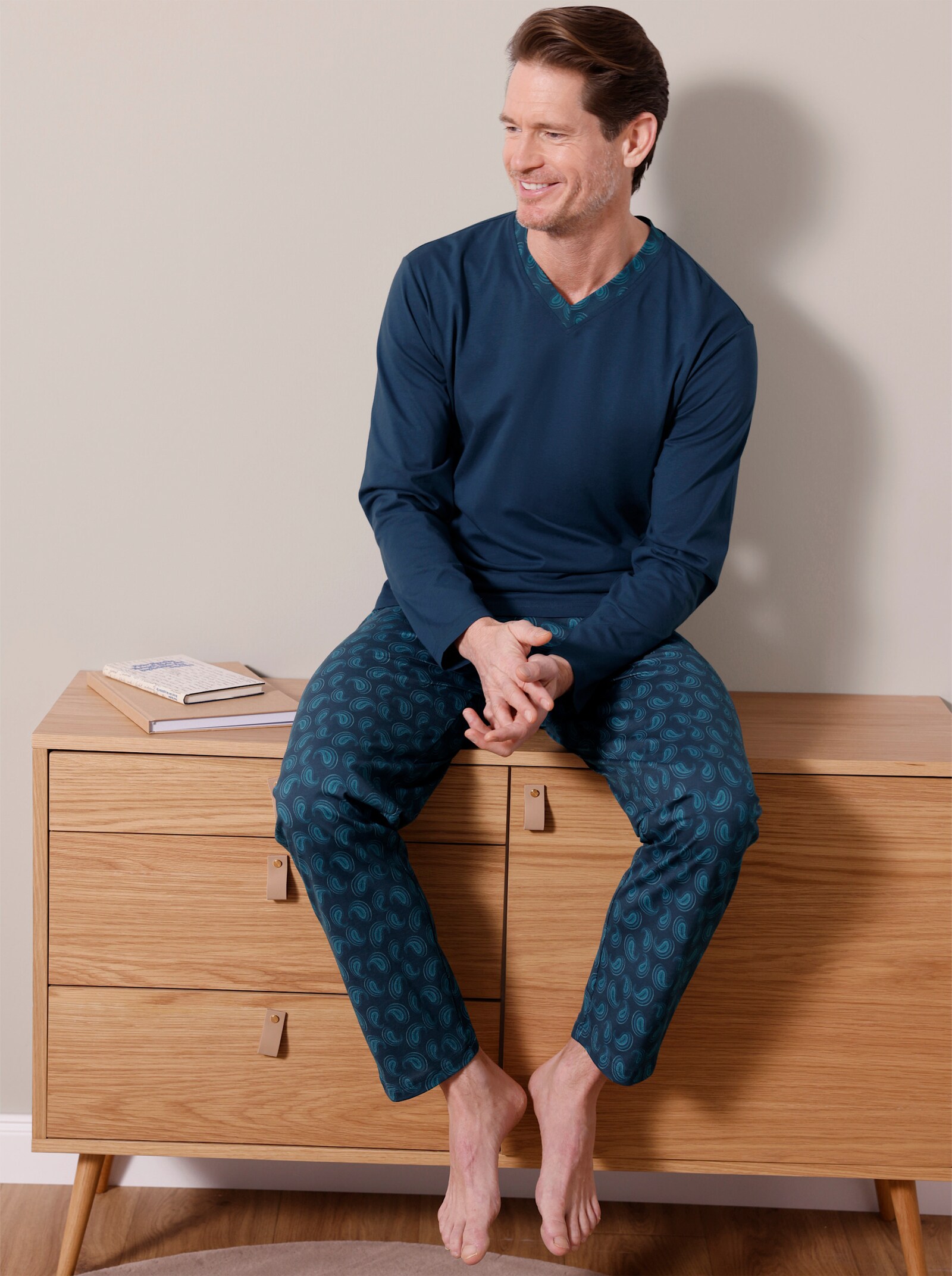 wäschepur men Schlafanzug - dunkelblau-topas-bedruckt