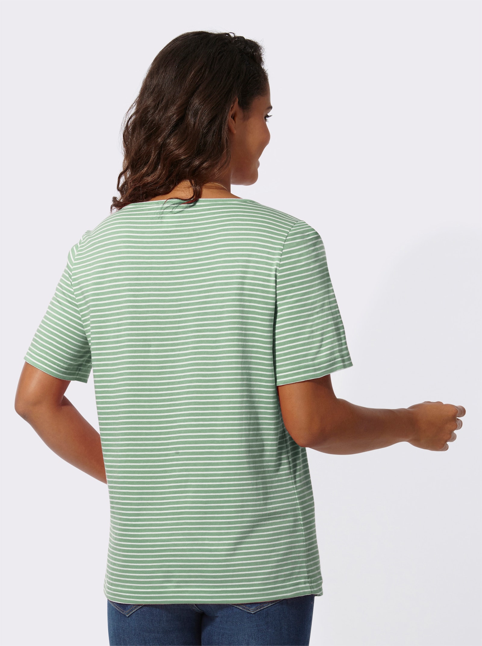 Ringelshirt mit kurzen Ärmeln - eucalyptus-ecru-geringelt