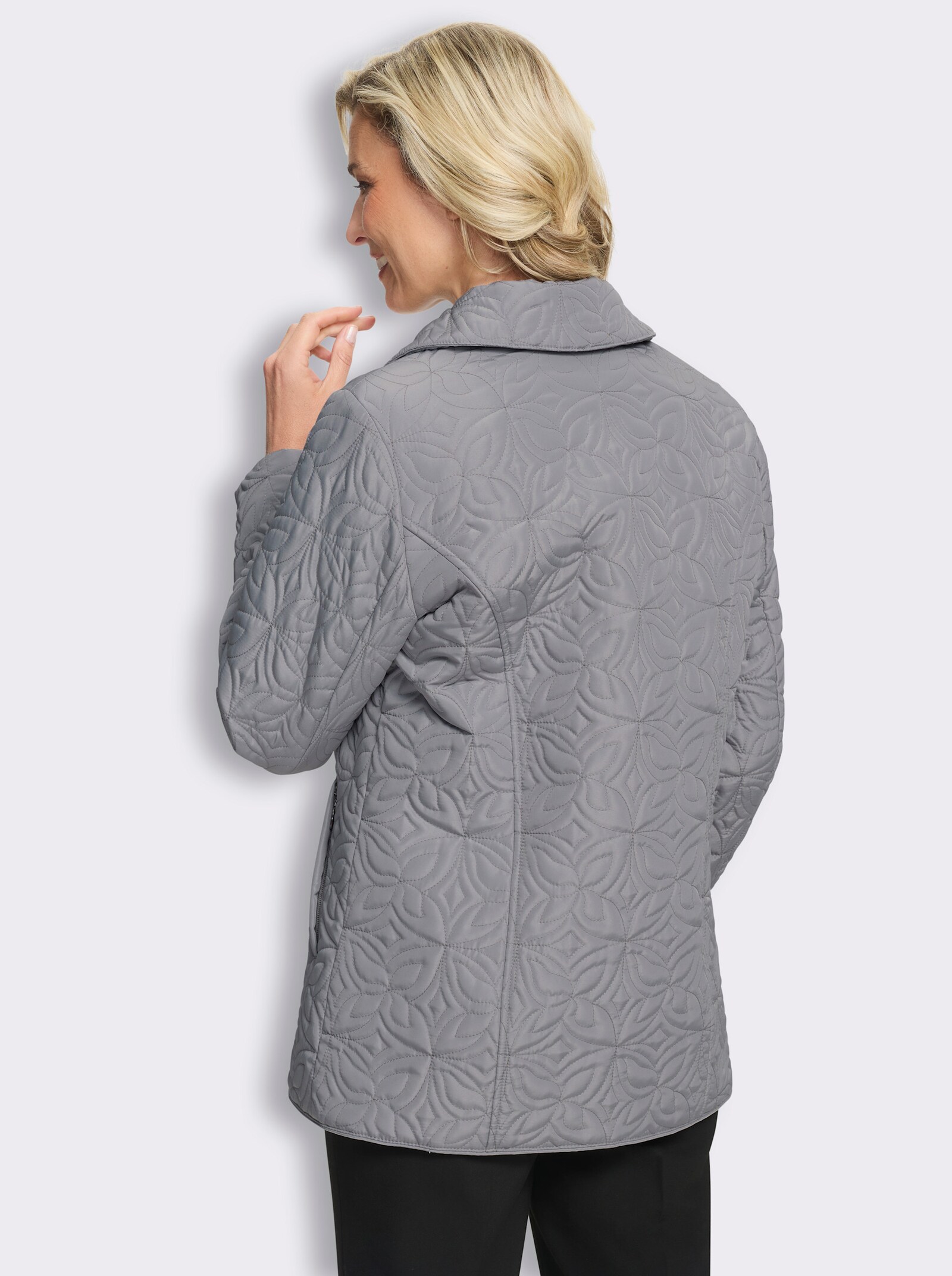 Steppjacke mit floralem Muster - steingrau
