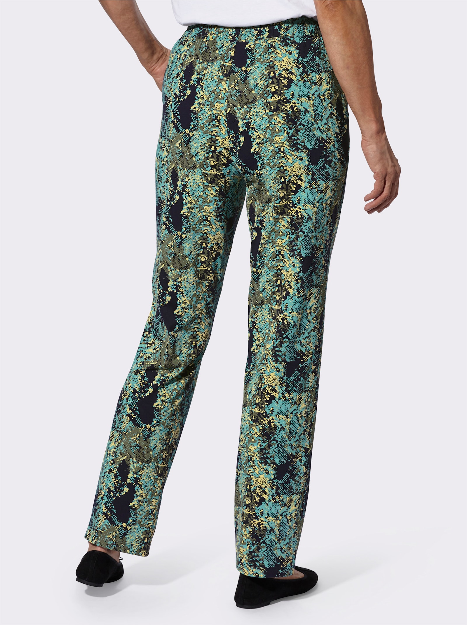 Vrijetijdsbroek met slangendessin - marine/salie bedrukt