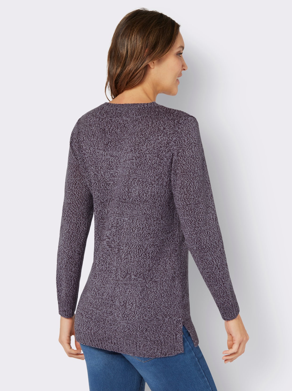 Longpullover - aubergine-meliert