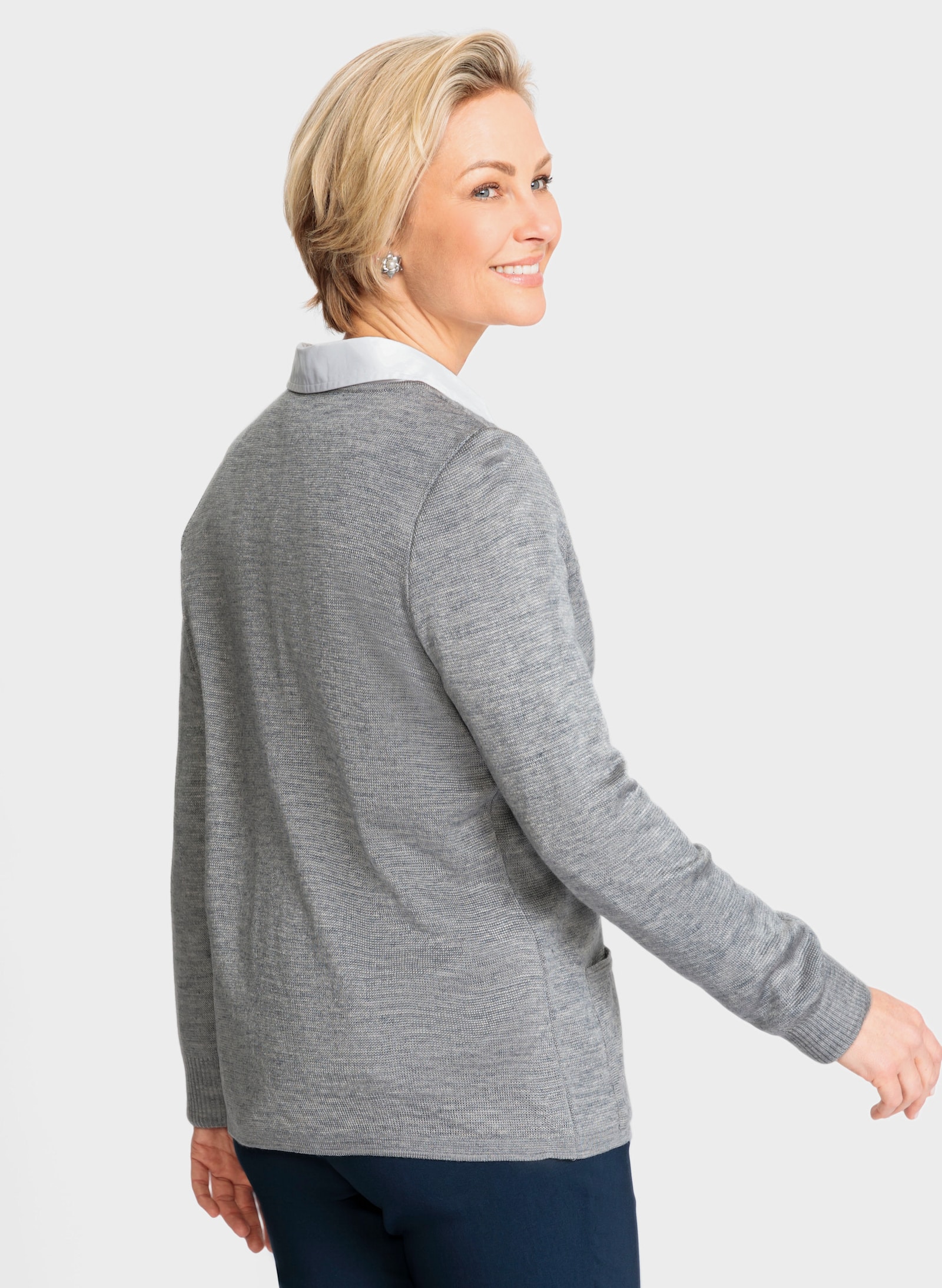 Fijntricotvest met structuurpatroon - steengrijs/gemêleerd