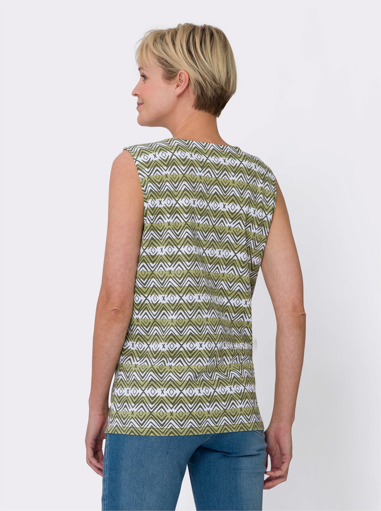 Shirttop - kaki/wit geprint