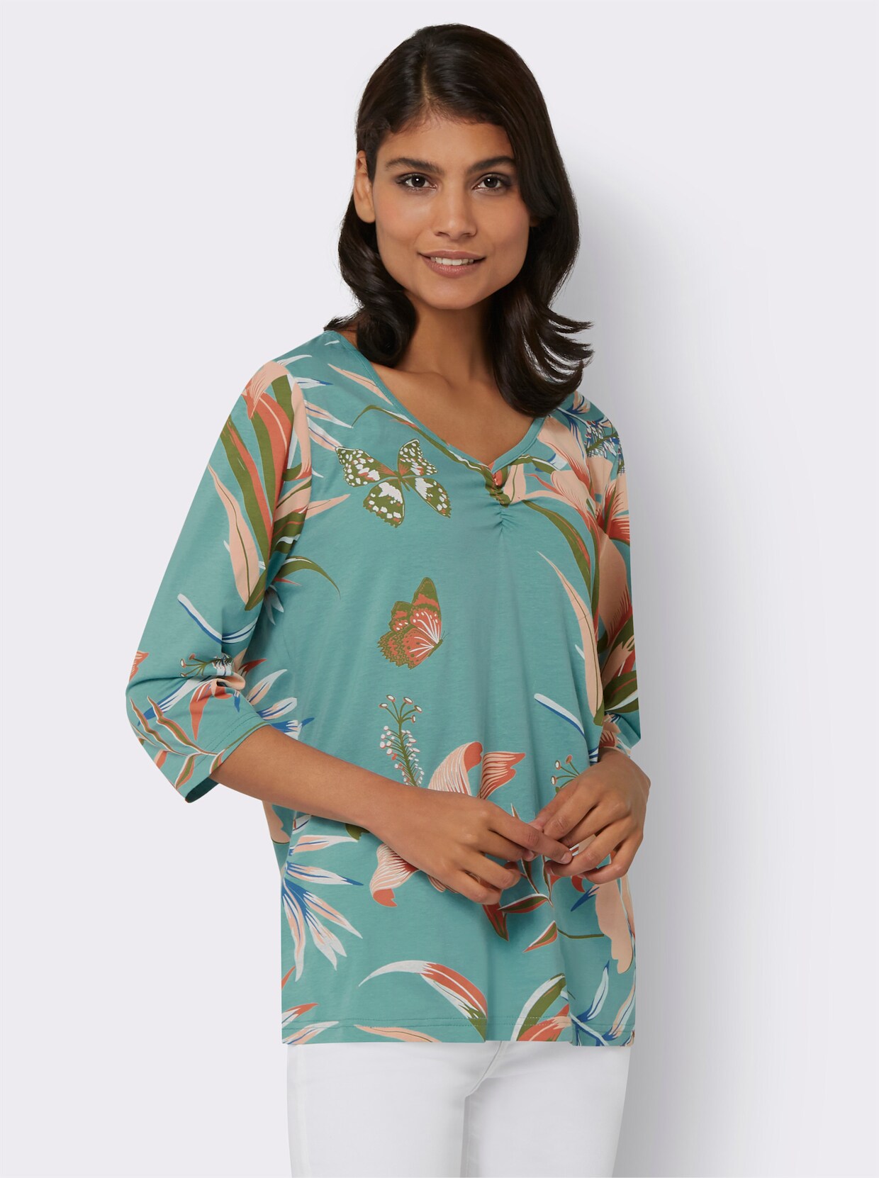 Shirt met 3/4-mouw - jade geprint