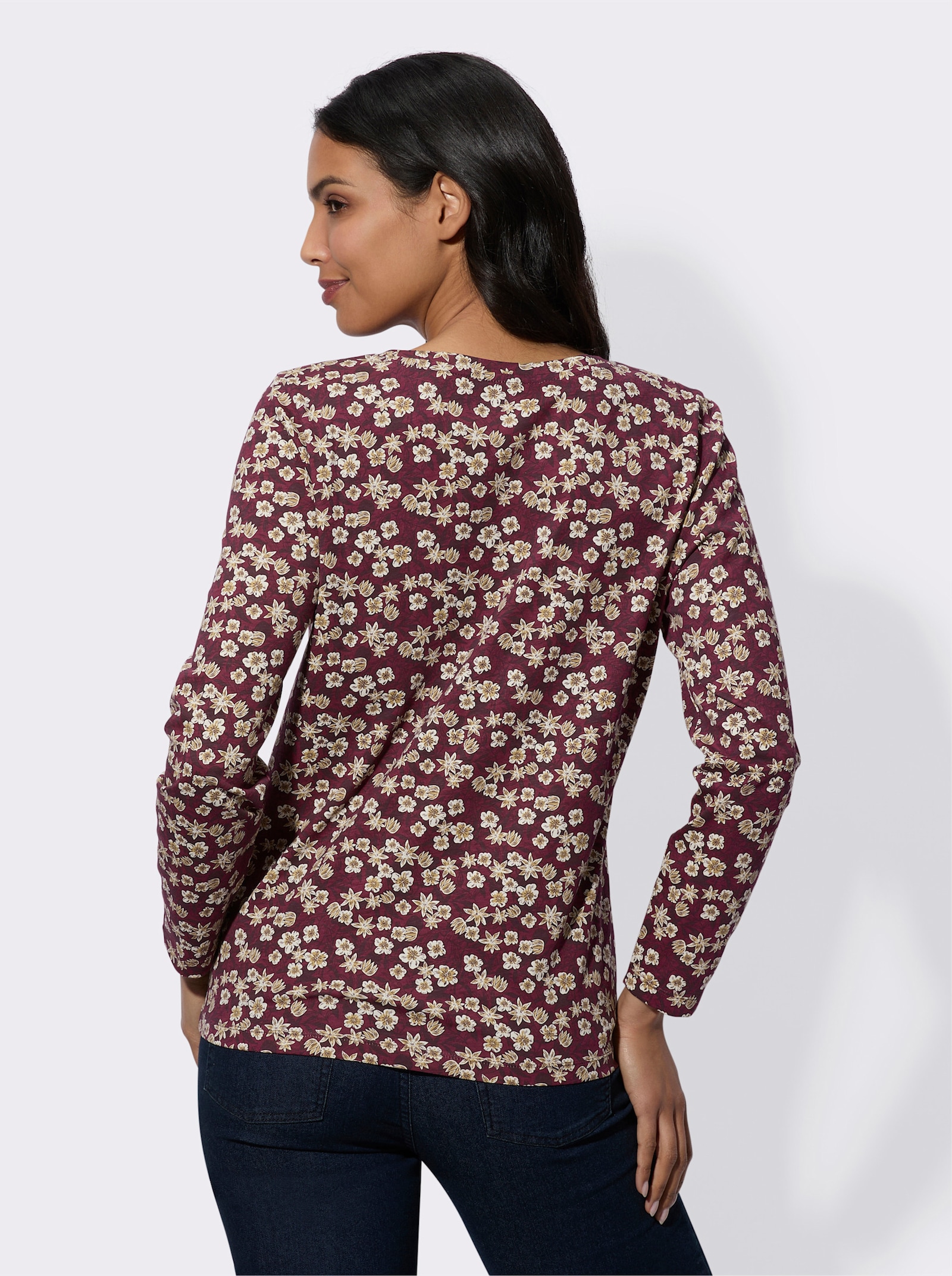Langarmshirt mit floralem Druck - bordeaux-burgund-bedruckt
