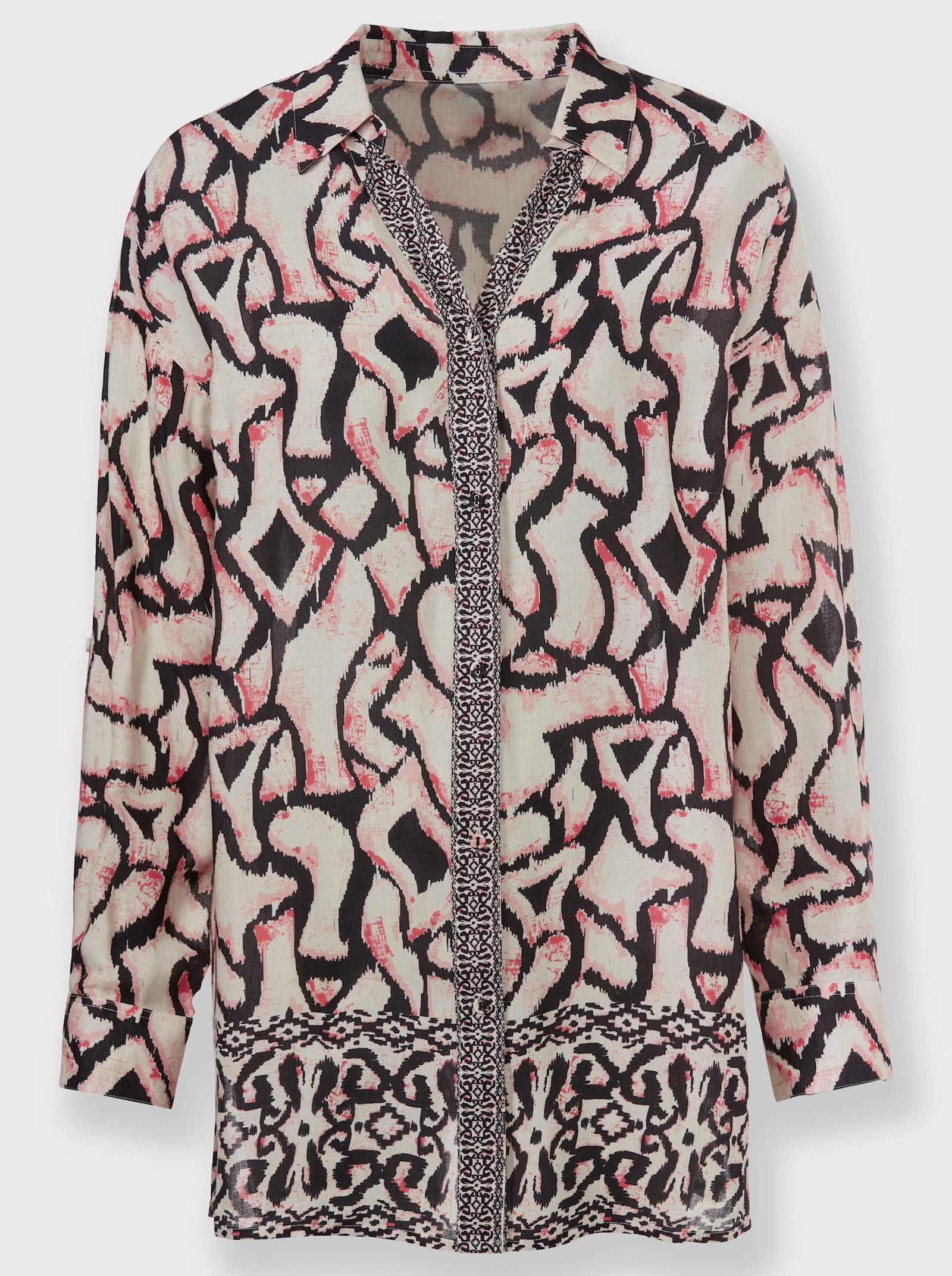 heine Hemdbluse mit variablen Ärmeln - grapefruit-schwarz-bedruckt