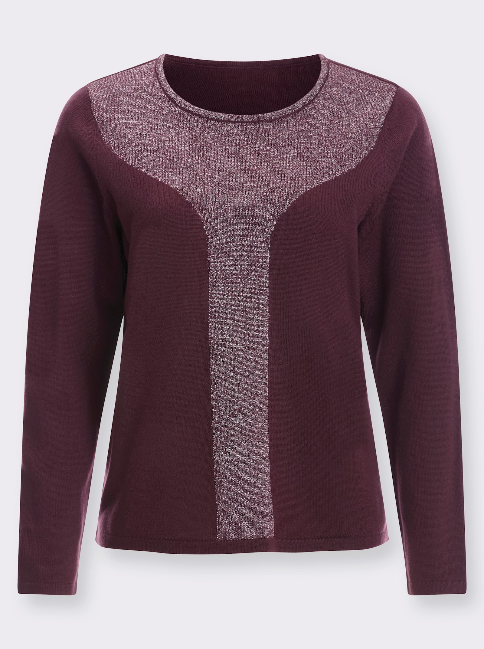Langarm-Pullover mit Glitzergarn im Vorderteil - burgund