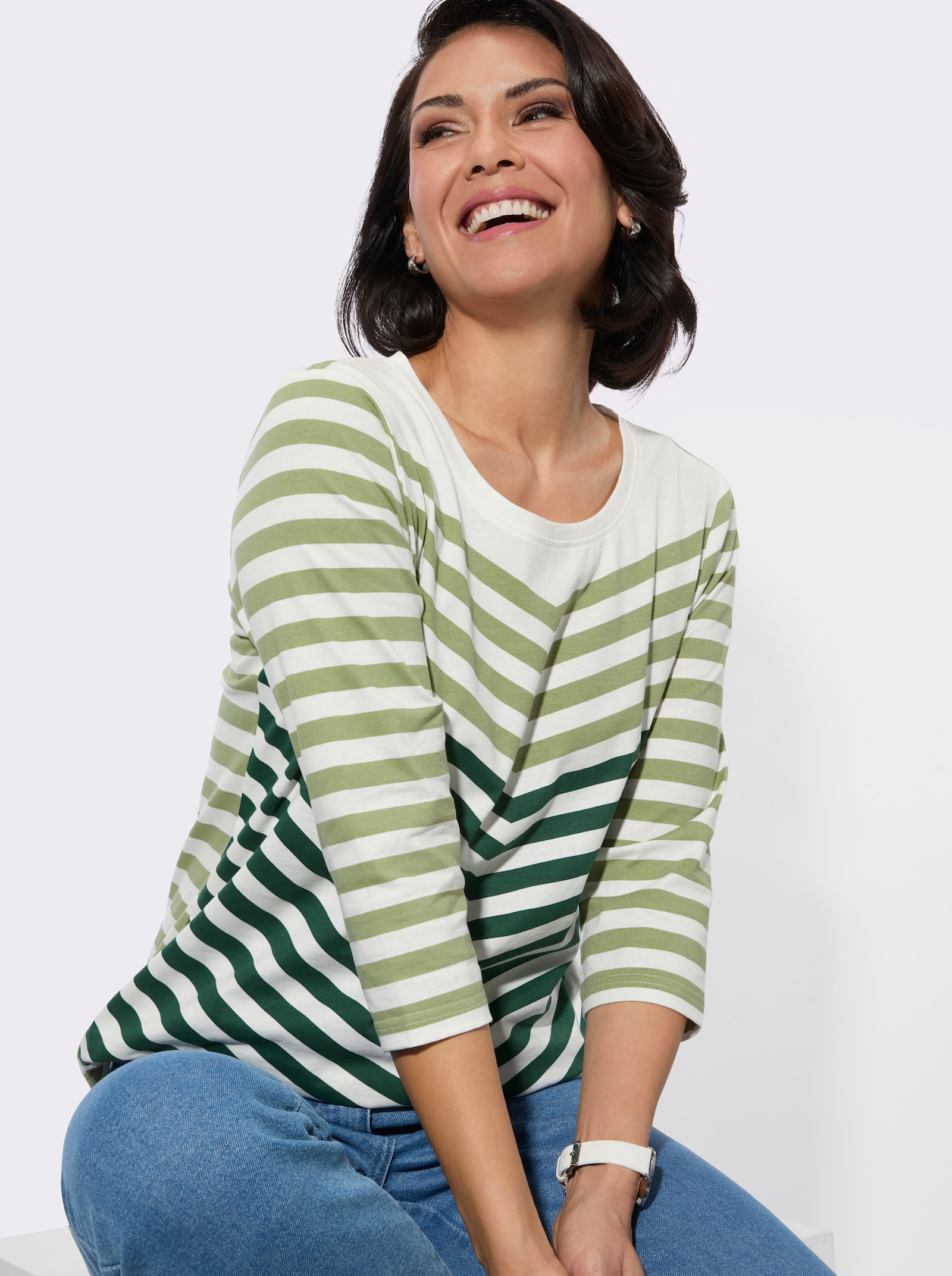 3/4-Arm-Shirt mit Rundhalsausschnitt - schilf-moos-bedruckt