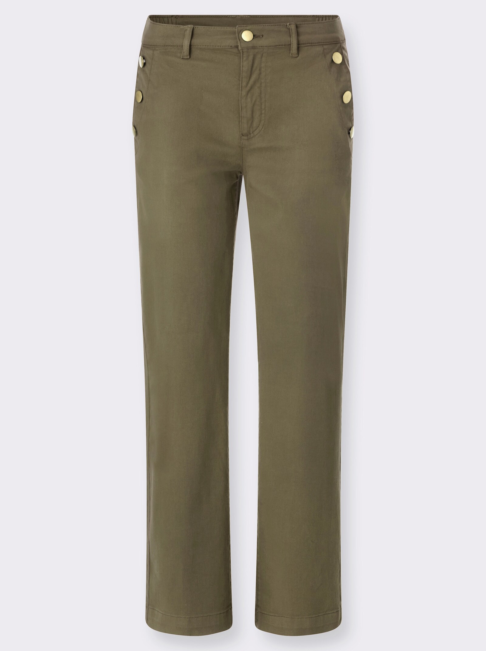 Stretch-Hose mit goldfarbenen Schmuckknöpfen - oliv