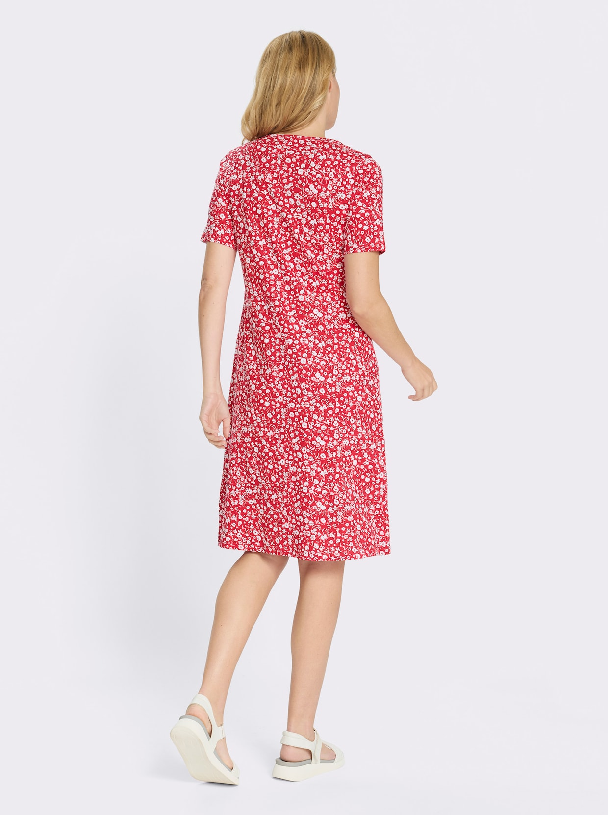 Jerseykleid im Millesfleurs-Dessin - rot-weiß-bedruckt