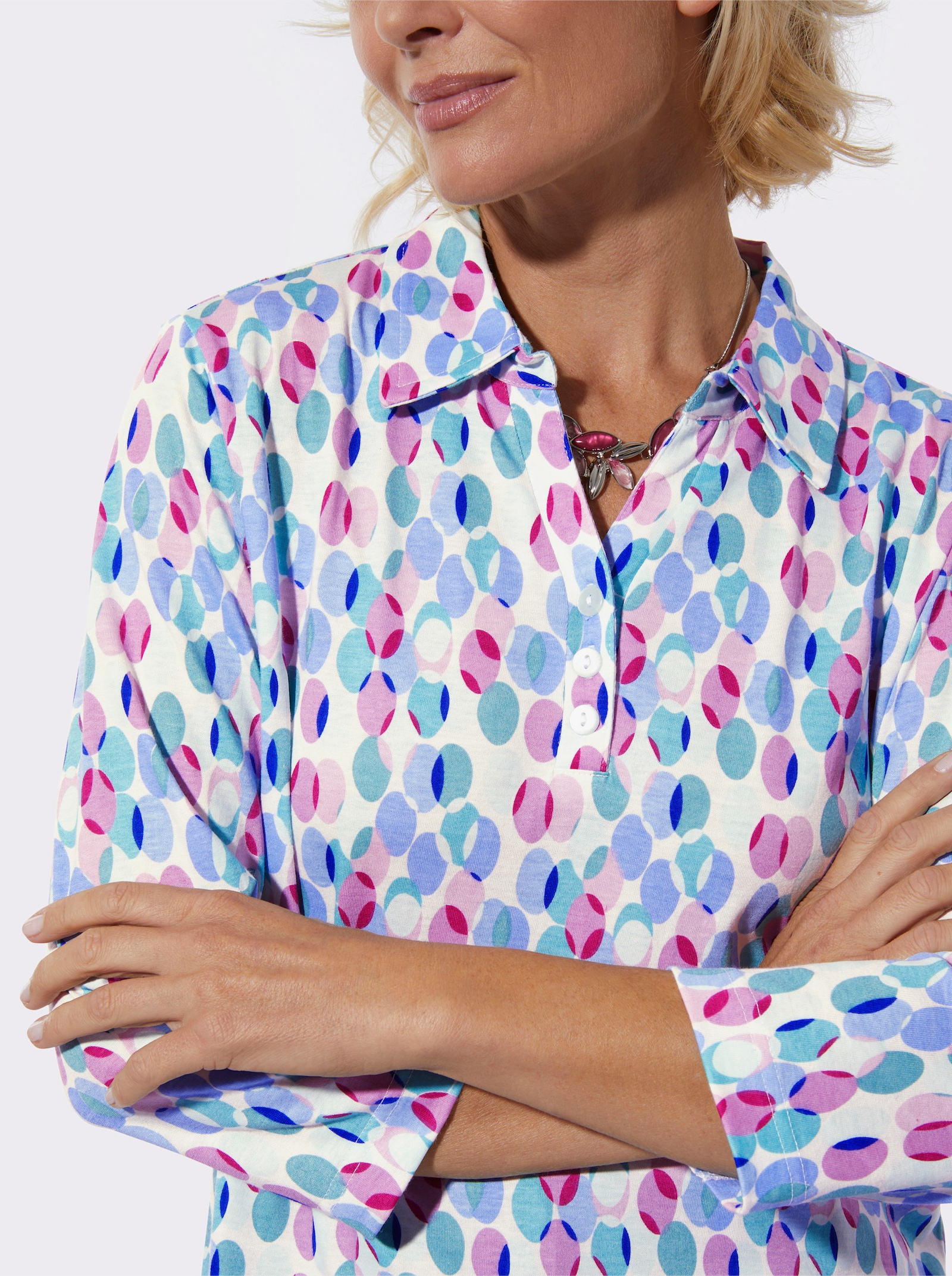 Poloshirt im Baumwoll/Modal-Mix - ecru-orchidee-bedruckt