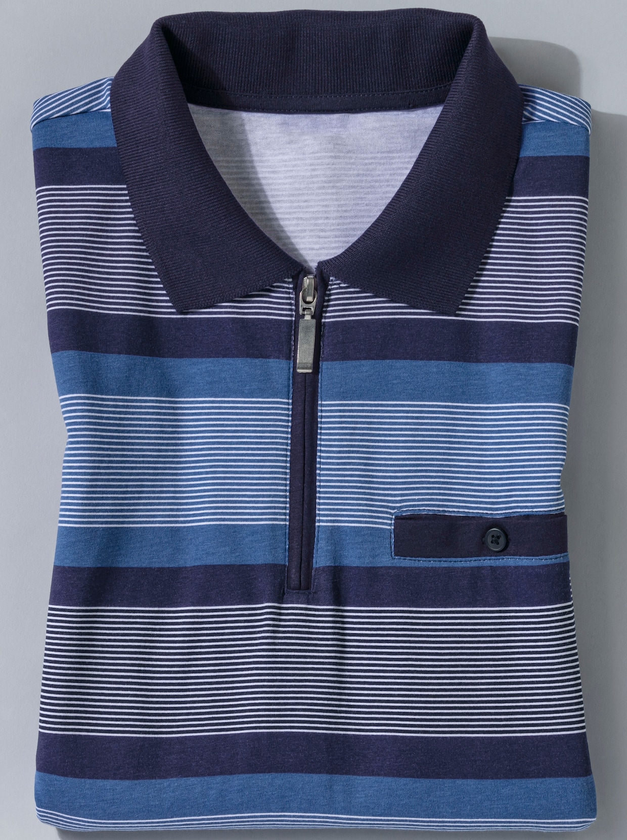 Poloshirt - marine-jeansblau-gestreift