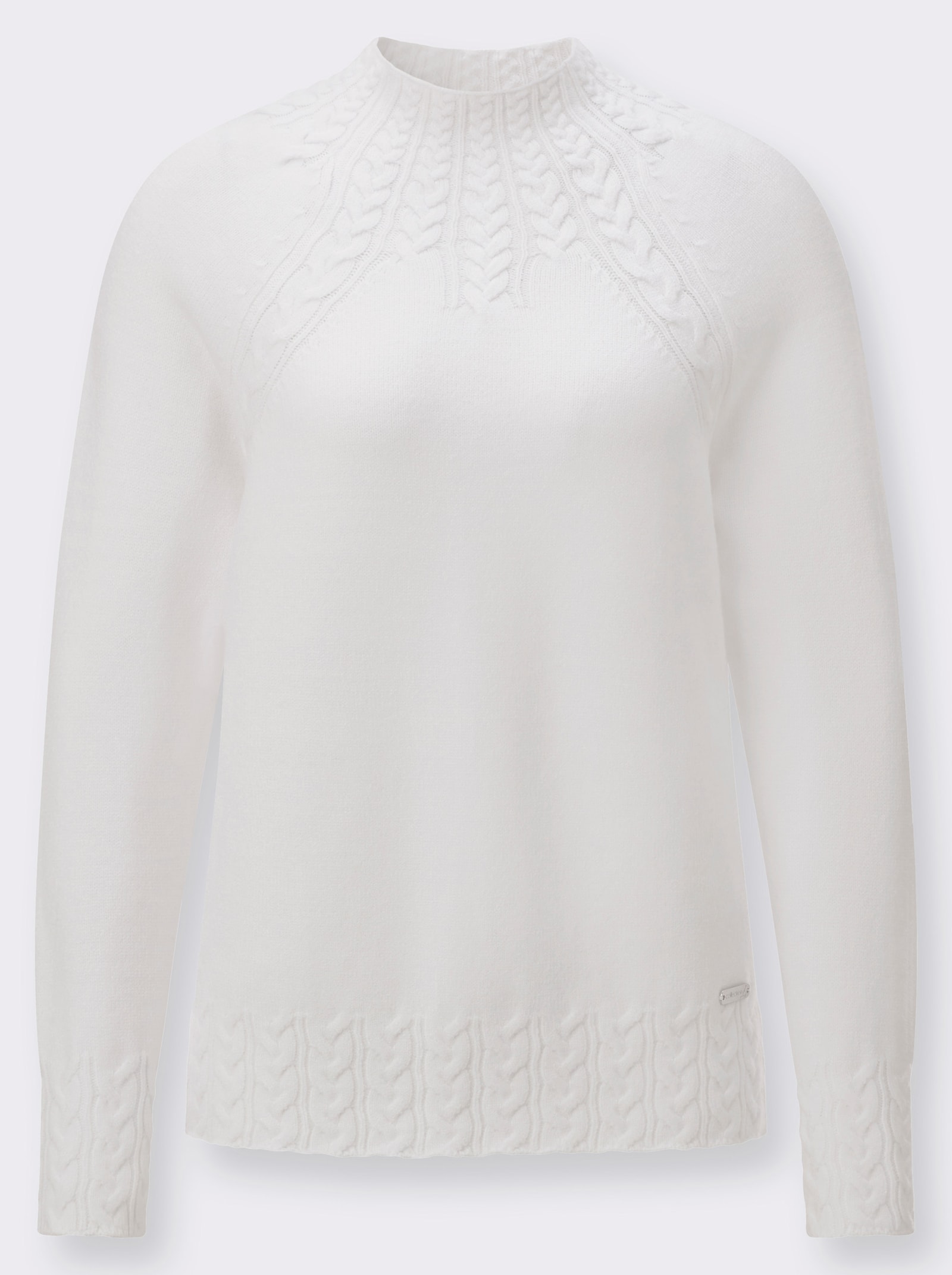 Stehkragenpullover mit Zopfmuster vorn - ecru