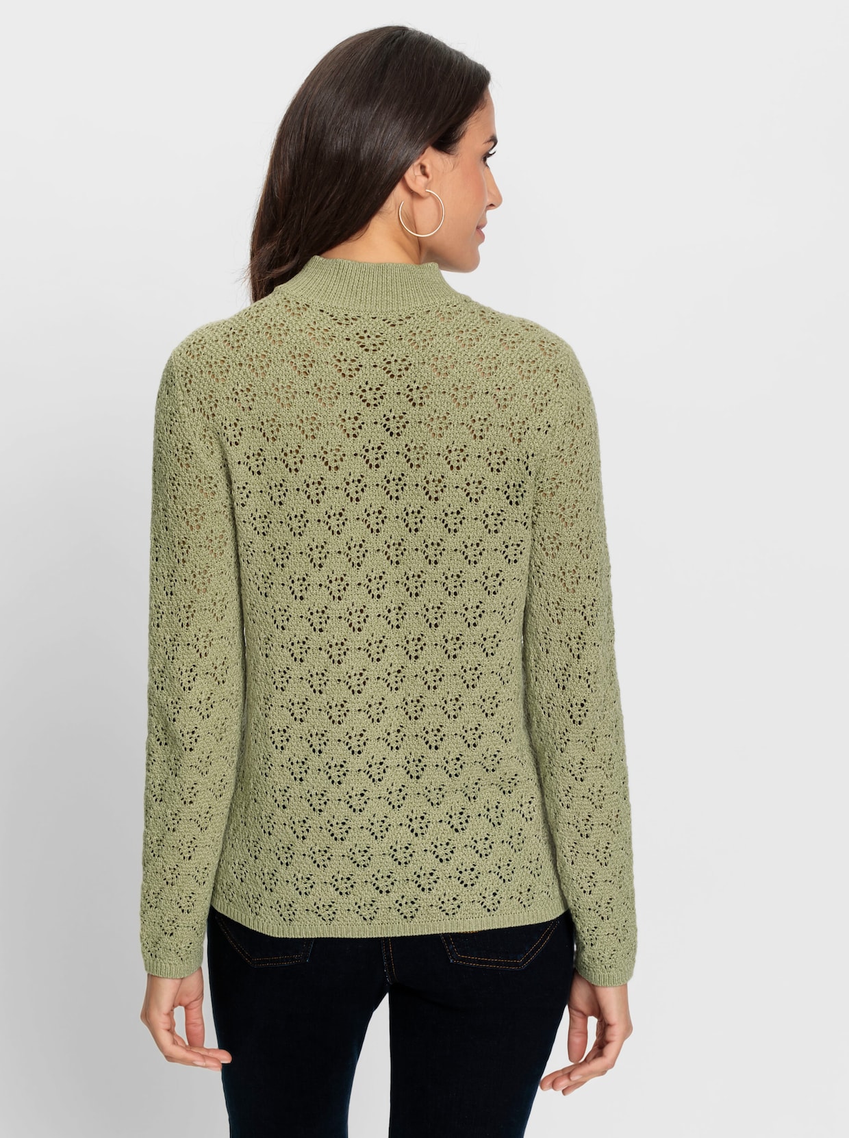 Ajourpullover - rietgroen gemêleerd