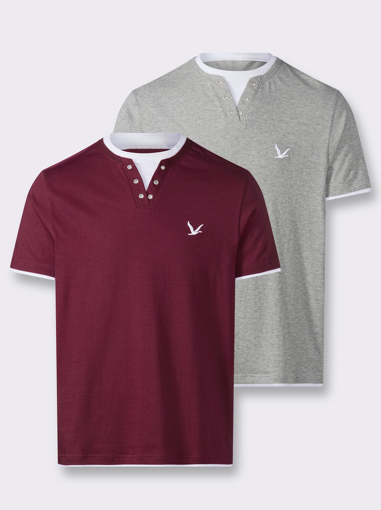 Kurzarmshirt im Doppelpack - grau-meliert + bordeaux