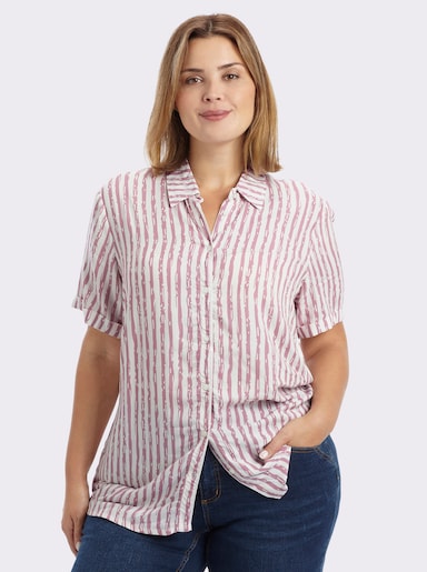 Gestreifte Bluse mit kurzen Ärmeln - altrosa-ecru-gestreift