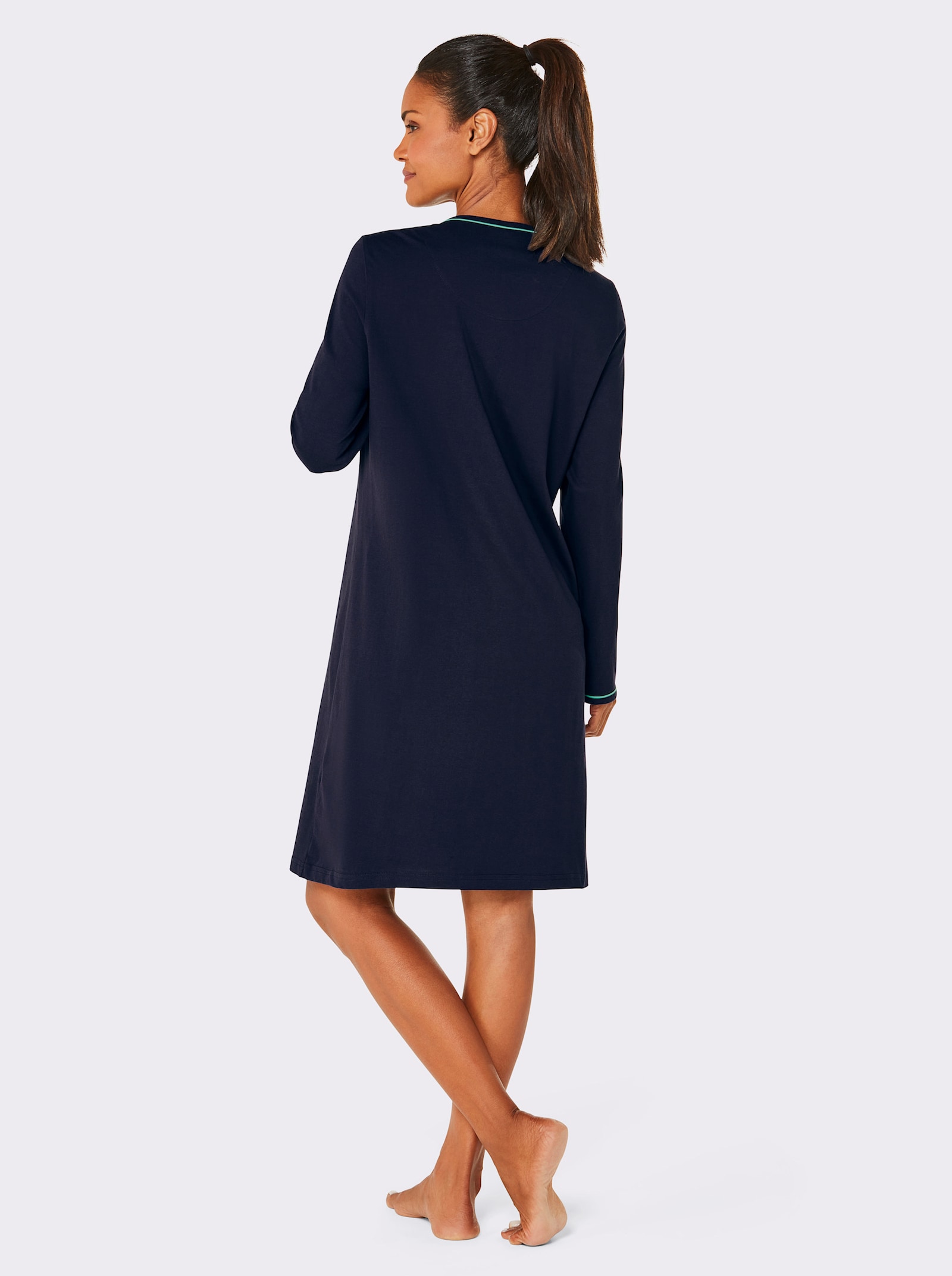 Comtessa Sleepshirts mit Pfau-Motiv - marine-blaugrün-bedruckt