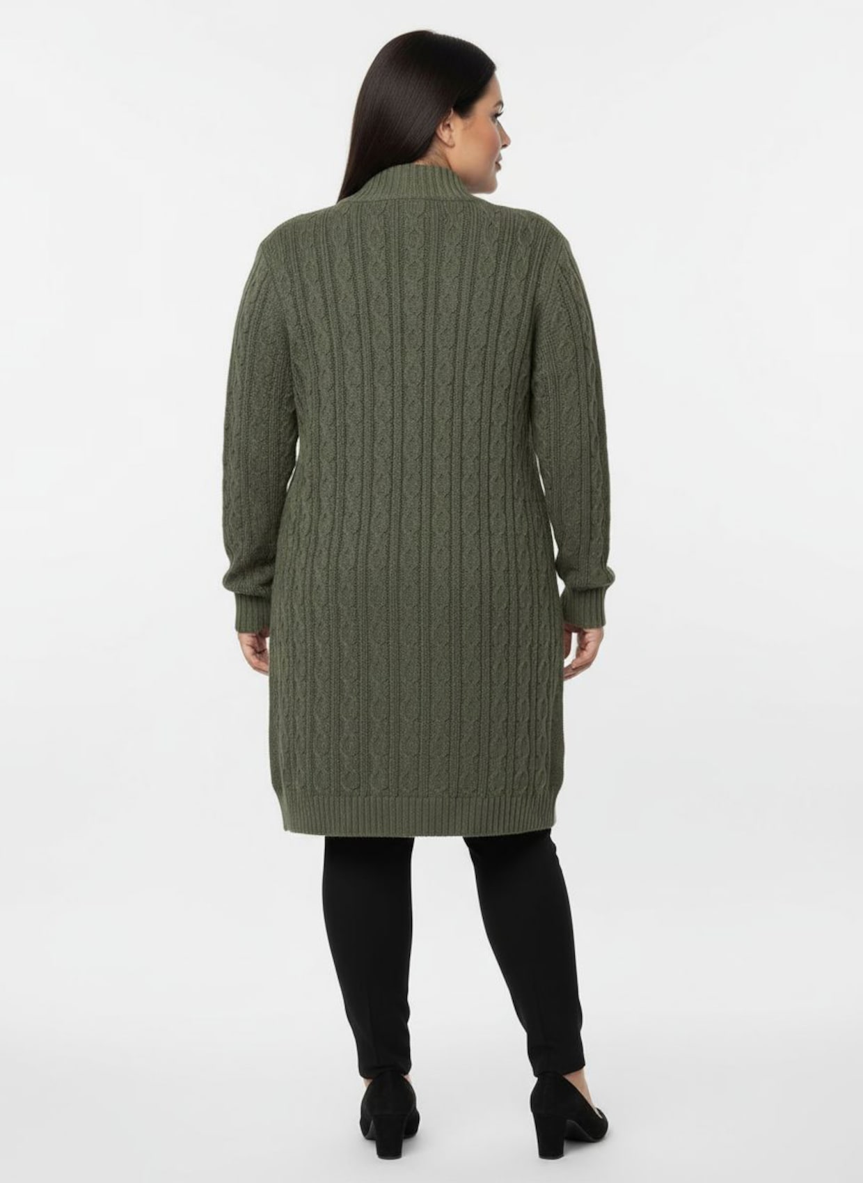 Longstrickjacke mit Zopfmuster - khaki