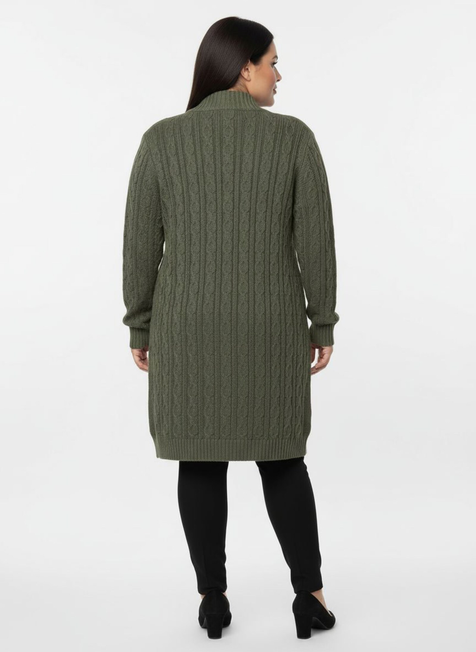 Longstrickjacke mit Zopfmuster - khaki
