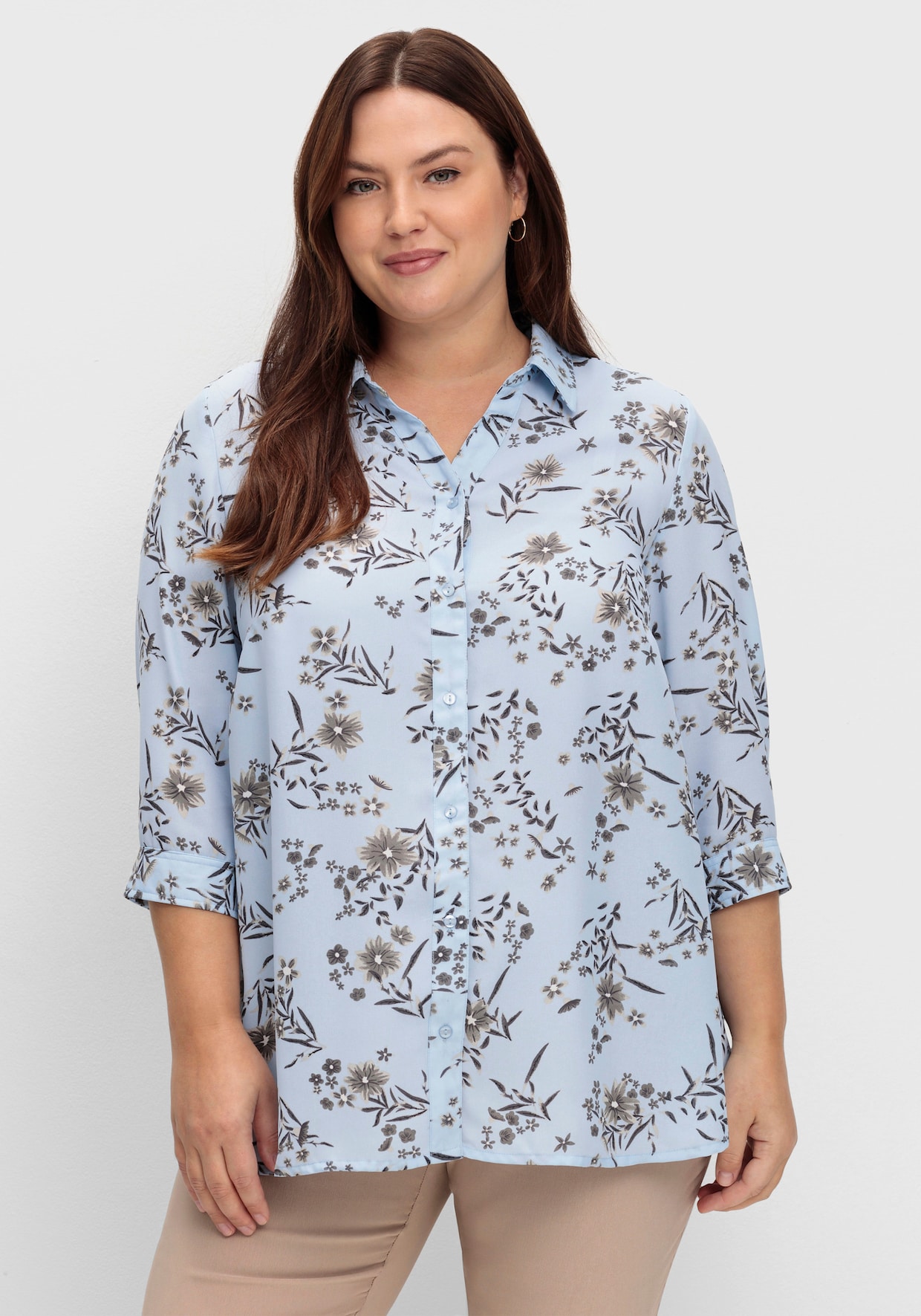 Longbluse mit Blümchen-Print - hellblau-bedruckt