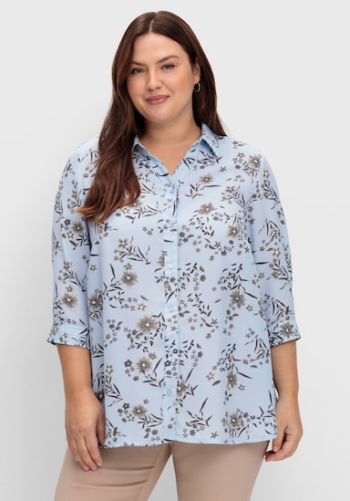 Longbluse mit Blümchen-Print - hellblau-bedruckt