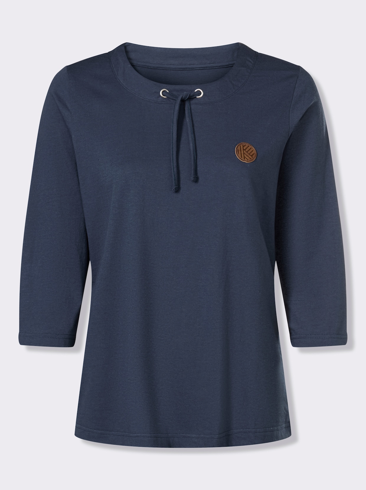 3/4-Arm-Shirt mit Tunnelzug am Rundhals-Ausschnitt - dunkelblau