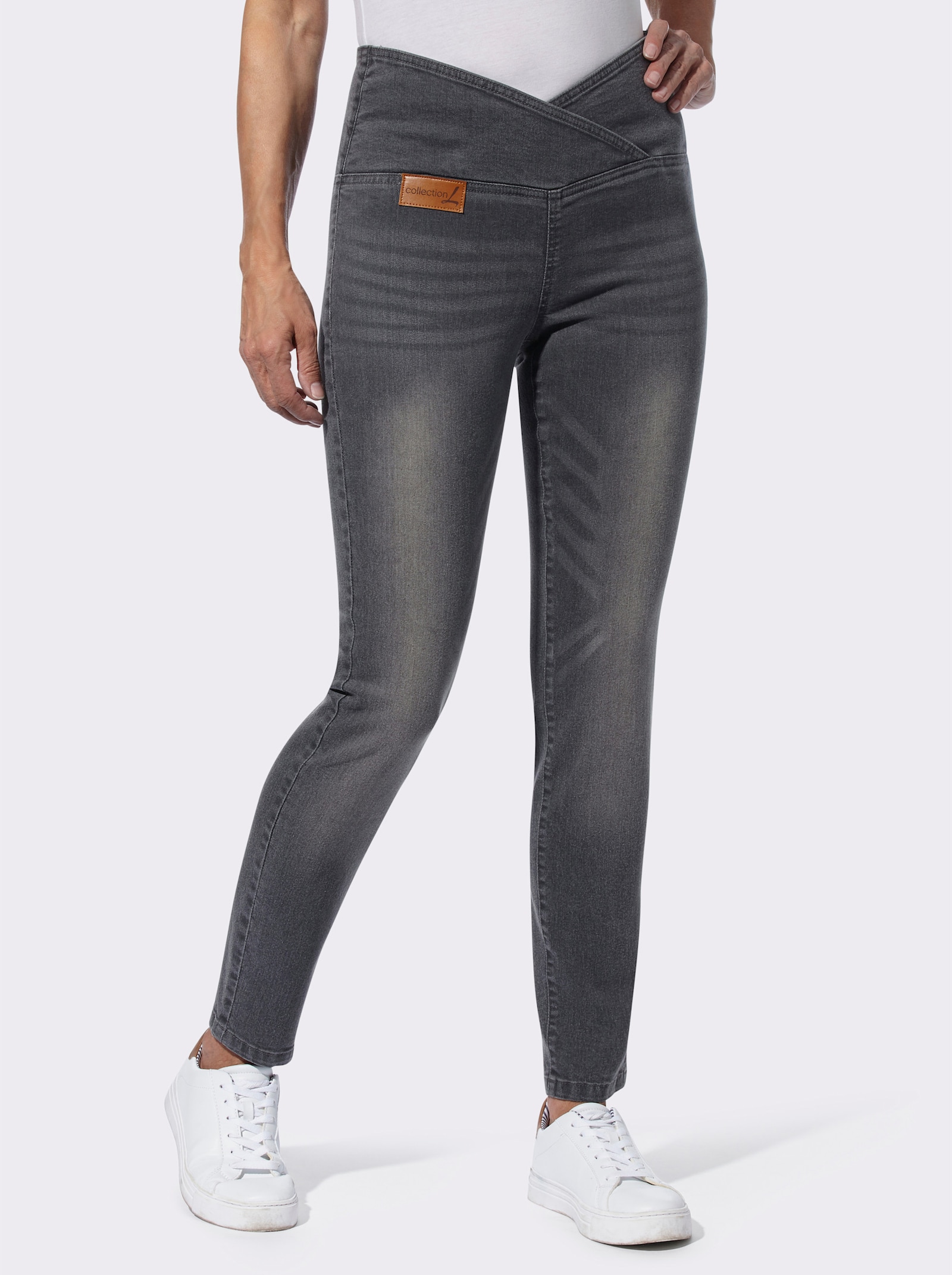 Stretchjeans met overlappende band - antraciet/grey-denim