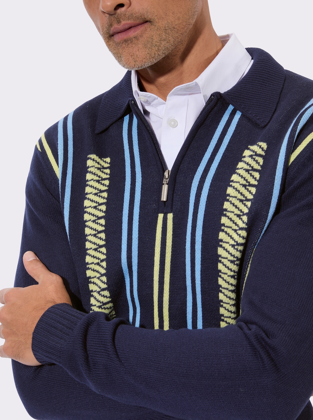 Polopullover im Jacquardmuster - marine-zitrone-gemustert