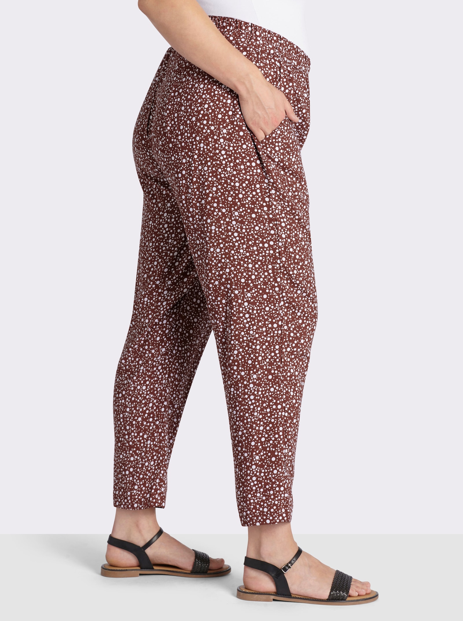 Schlupfhose mit Dehnbund - rotbraun-weiß-bedruckt