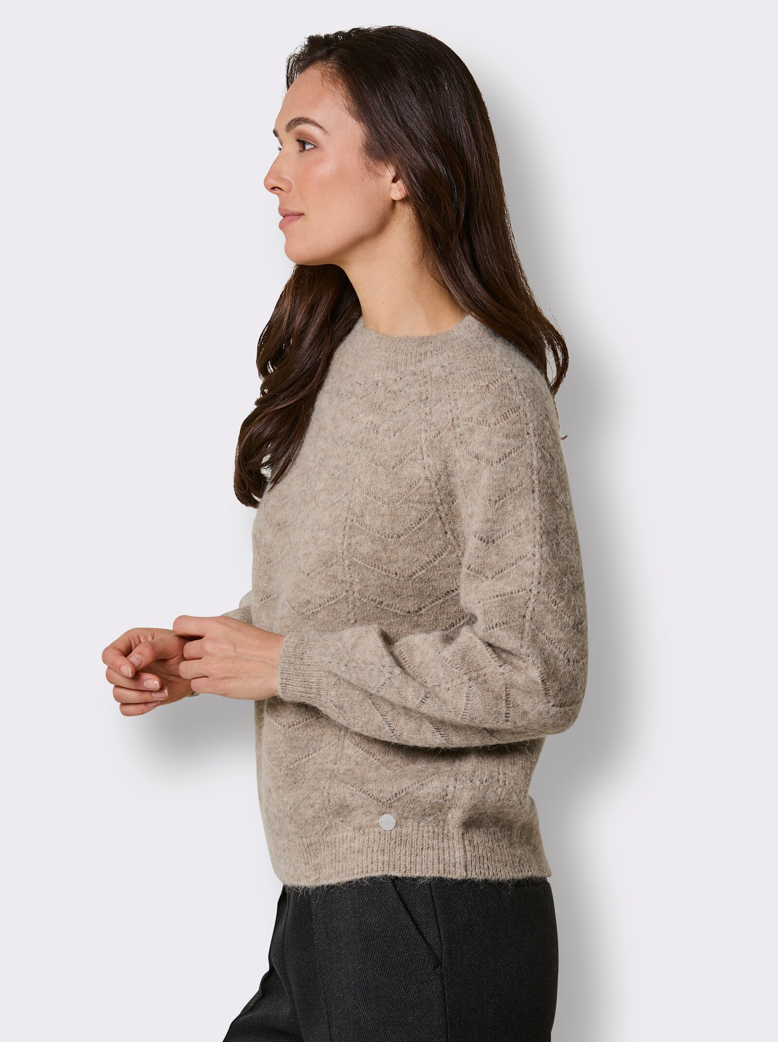 CREATION L PREMIUM Ajourpullover mit Alpakawolle - ecru-sesam