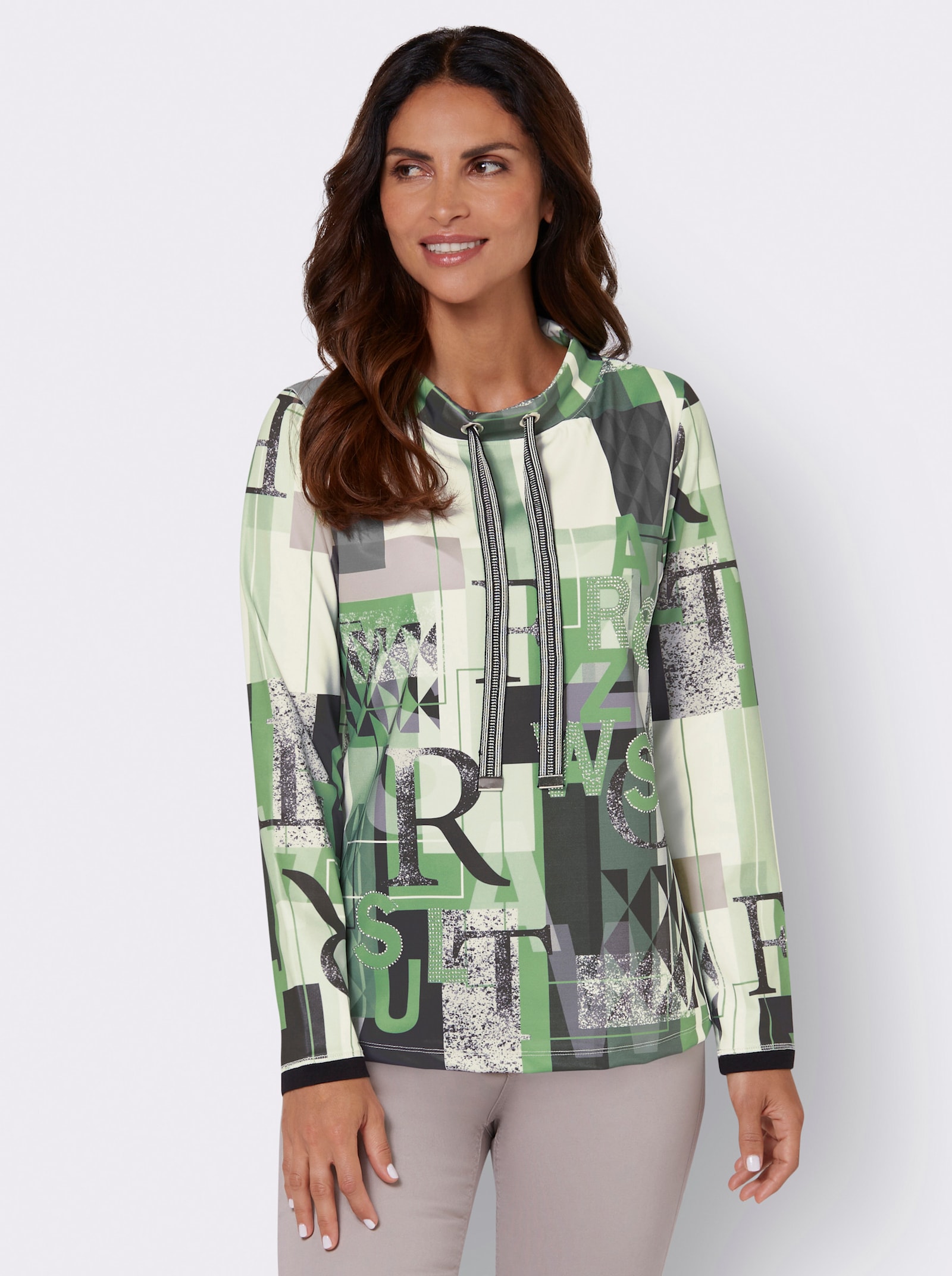 Sweatshirt mit halsfernem Kragen - apfel-gemustert