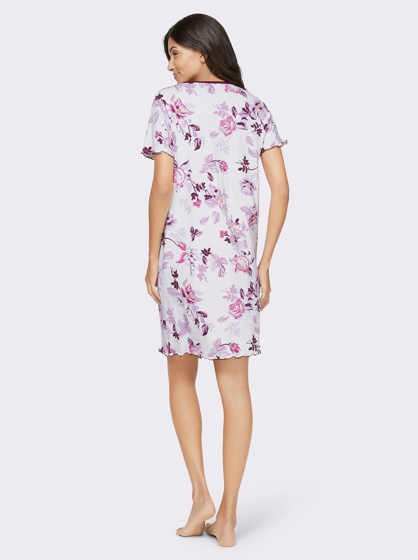 Nachthemd mit Tropfen-Ausschnitt, geblümt - weiss-bedruckt