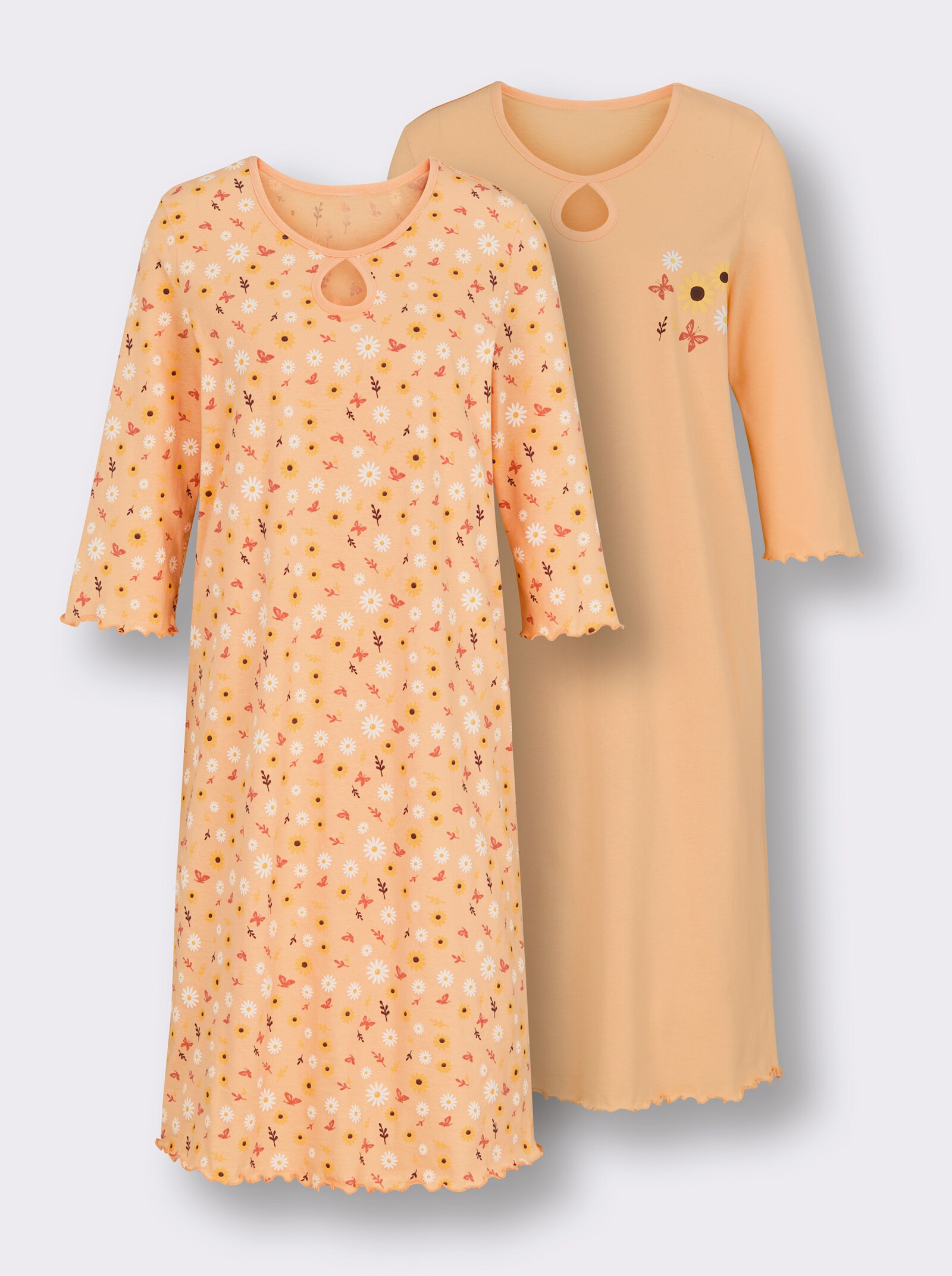 wäschepur Nachthemden im 2er-Pack - apricot + apricot-bedruckt