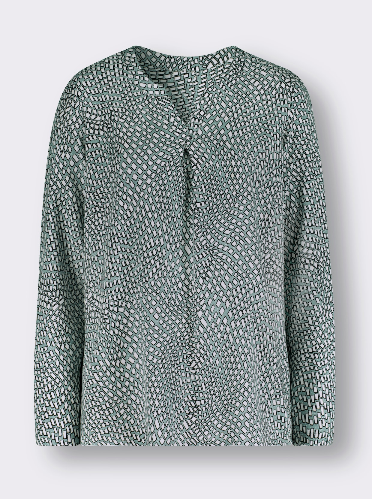 Comfortabele blouse - salie/ecru bedrukt