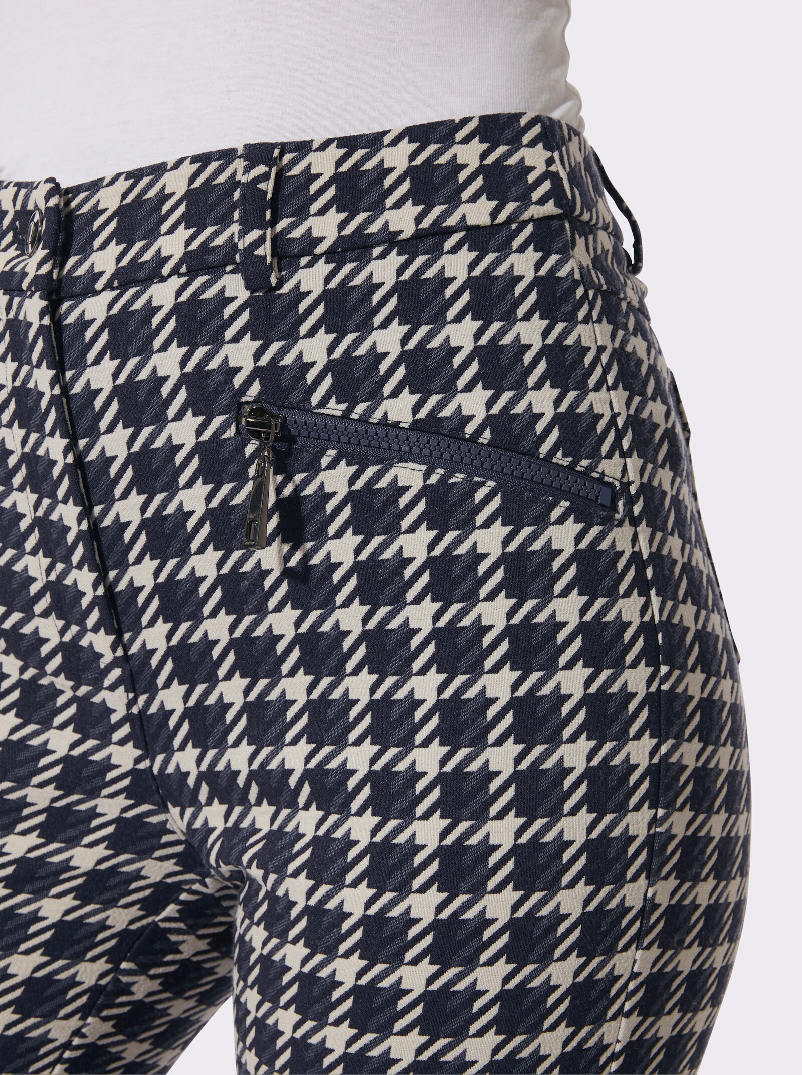 Hose mit Jacquard-Muster - marine-champagner-gemustert