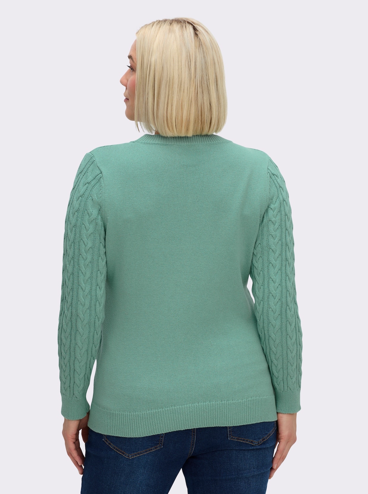 Strickpullover mit Zopfmuster - jadegrün