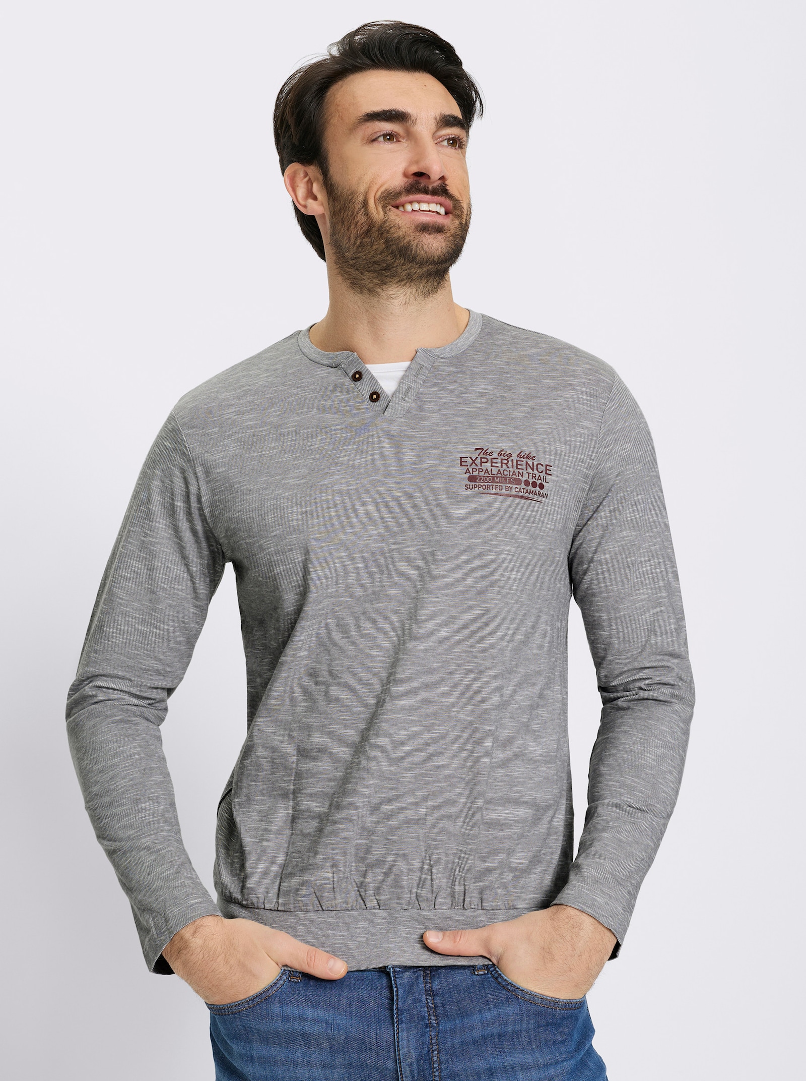 Catamaran Langarmshirt in 2-in-1-Optik - grau-meliert