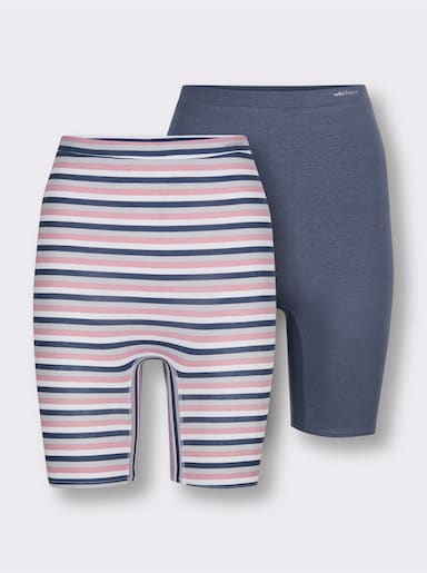wäschepur Longpanty mit Logo-Schriftzug - weiß-gestreift + rauchblau