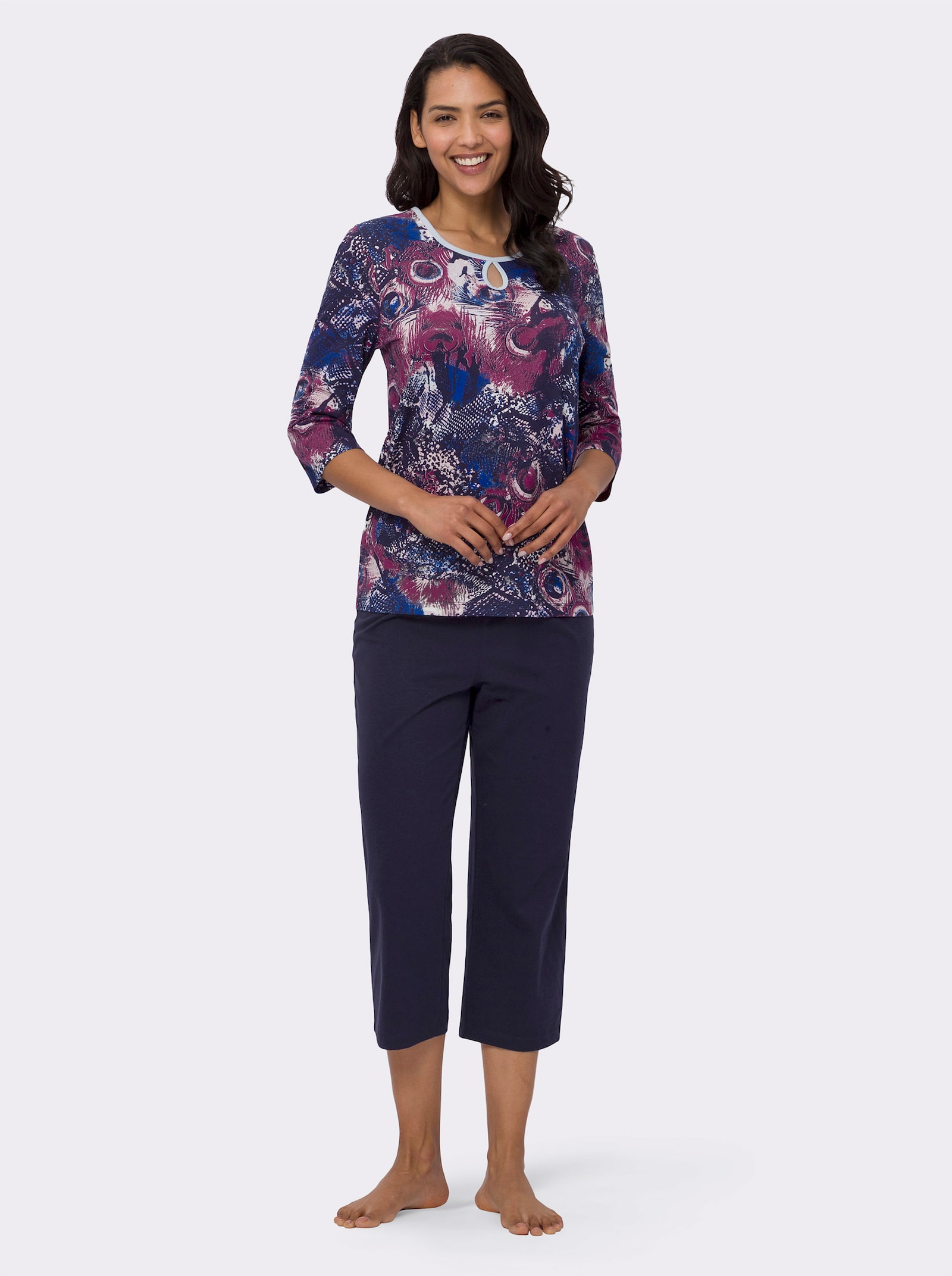 Pyžamo se 7/8 kalhotami - slézová-námořnická modrá