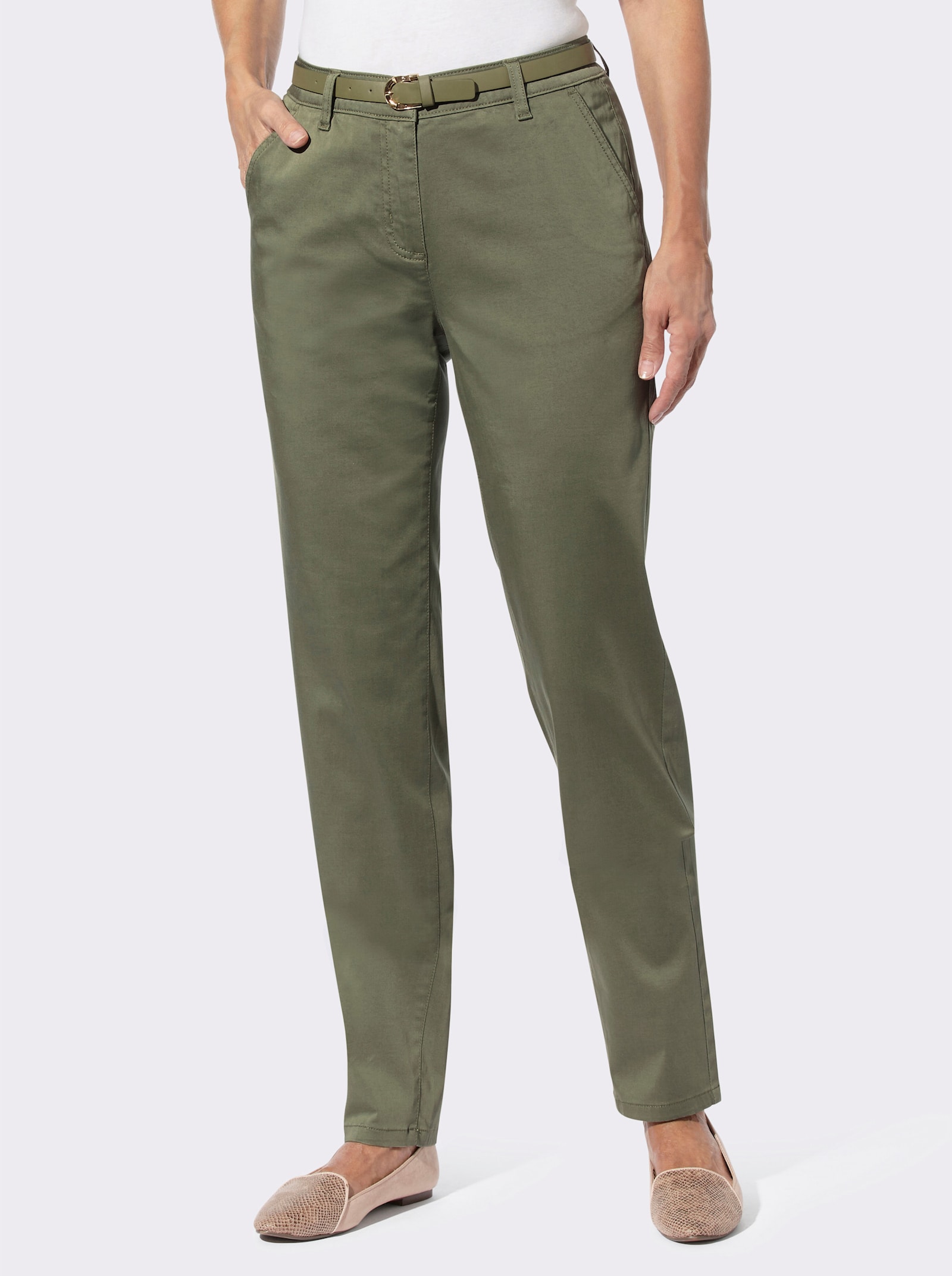 Chinohose inklusive Gürtel - khaki