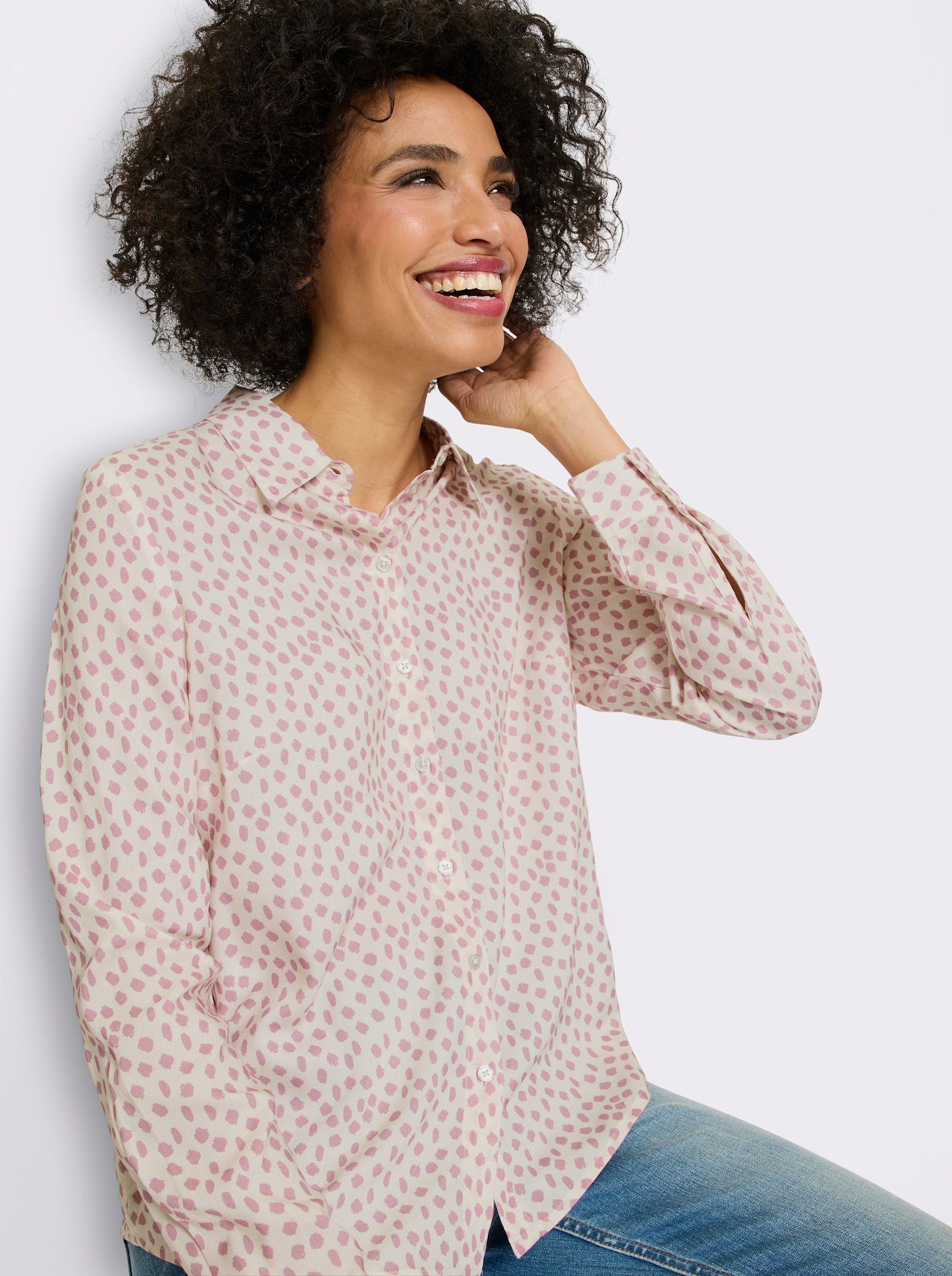 heine Hemdbluse mit Tupfenmuster - champagner-hortensie-bedruckt