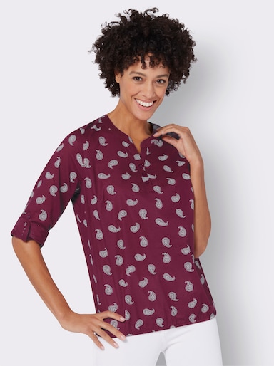 Schlupfbluse bedruckt, mit elastischem Saum - beere-bedruckt