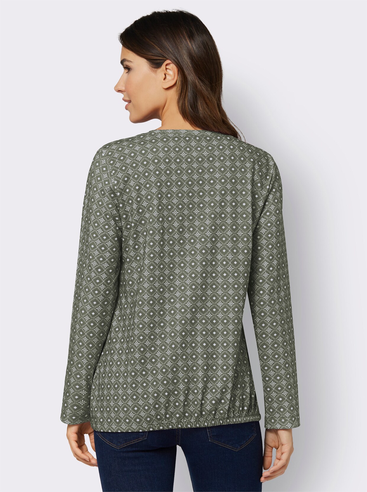 Shirt met lange mouwen - kaki/ecru bedrukt