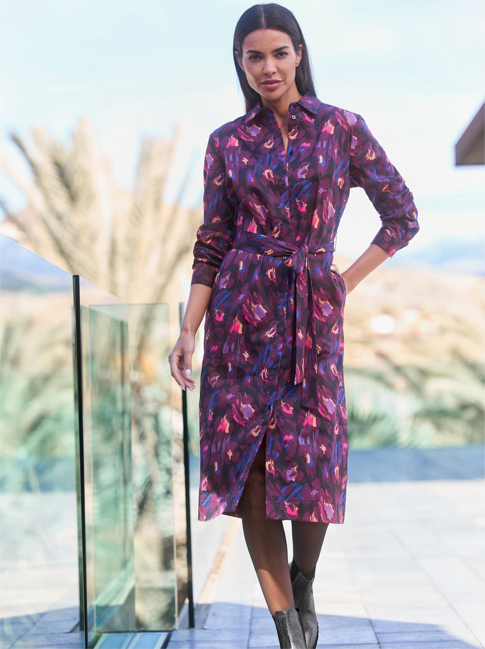 heine Robe-chemisier avec patte de boutonnage sur toute la longueur - chamois-violet imprimé