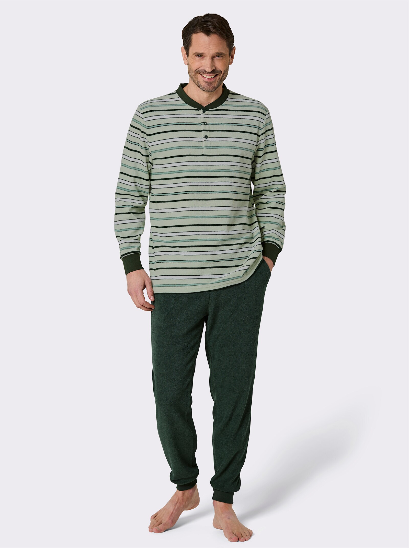 wäschepur men Schlafanzug - zartmint-moos-gestreift