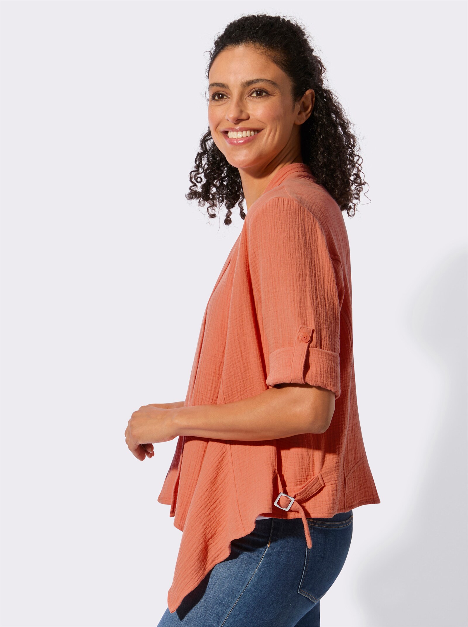 Blusenbolero mit Krempelärmeln - papaya