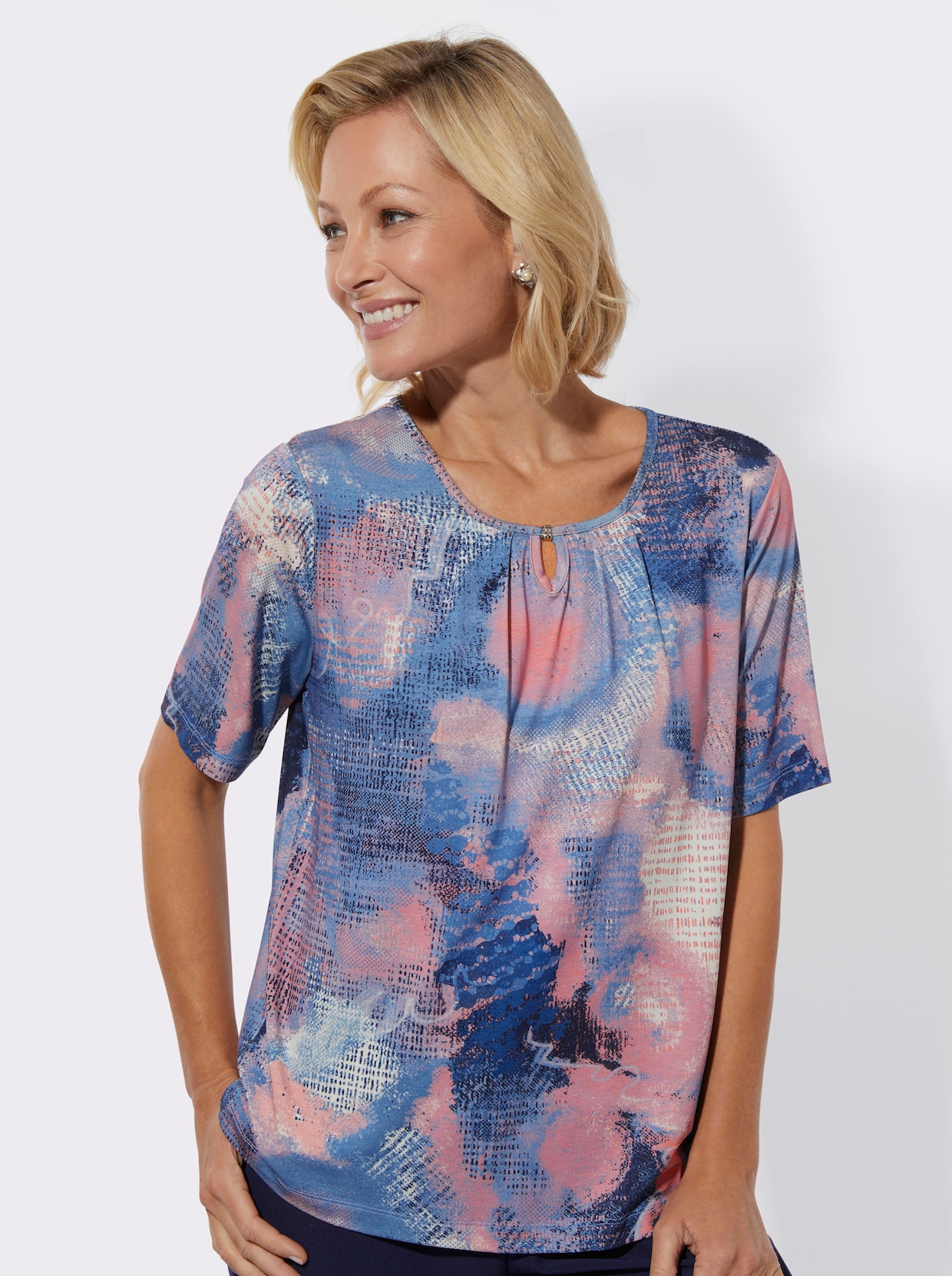 Rundhalsshirt - marine-flamingo-bedruckt